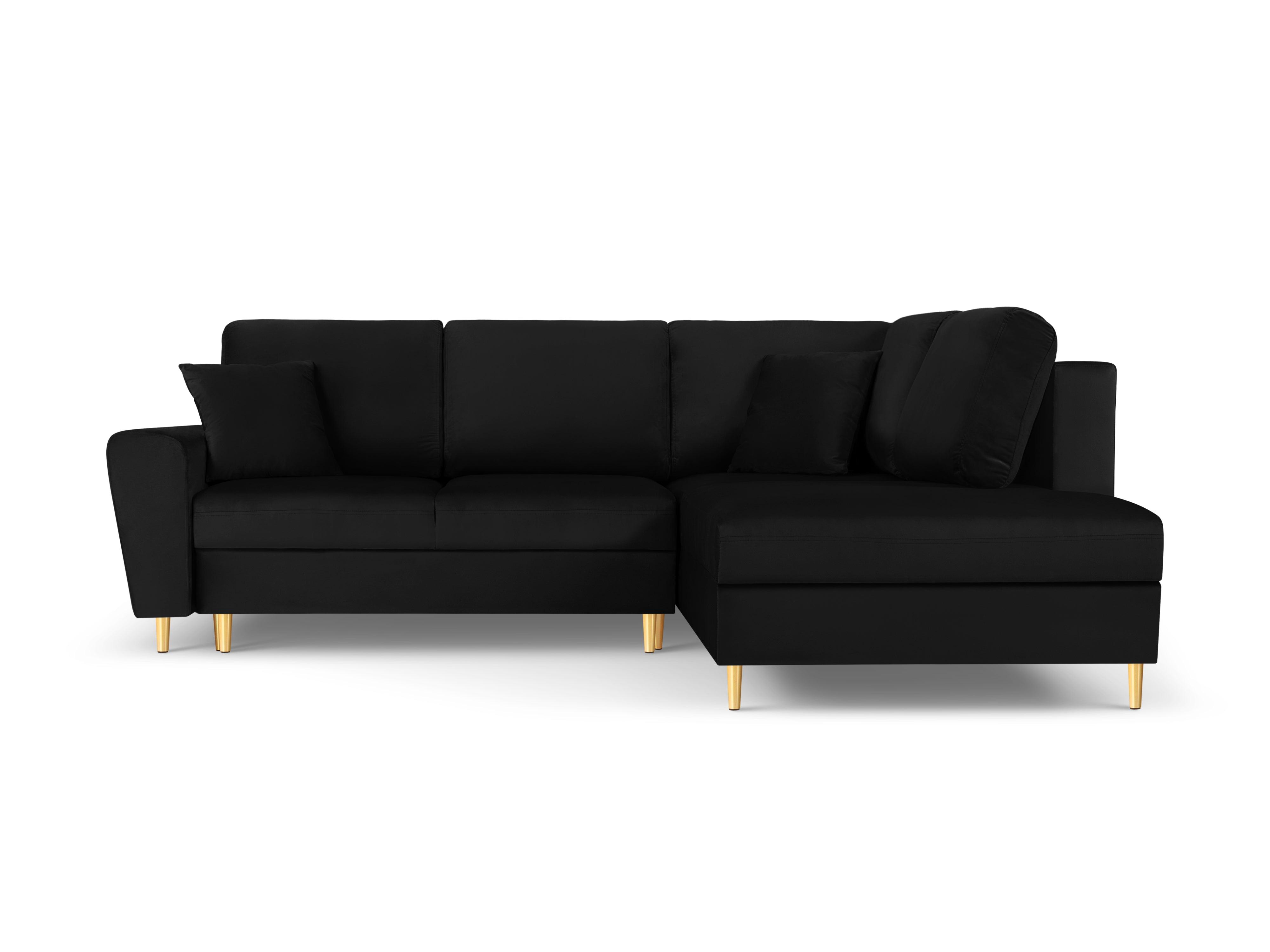 Narożnik 5-osobowy prawostronny z funkcją spania KYOTO czarny ze złotą podstawą Cosmopolitan Design Eye on Design
