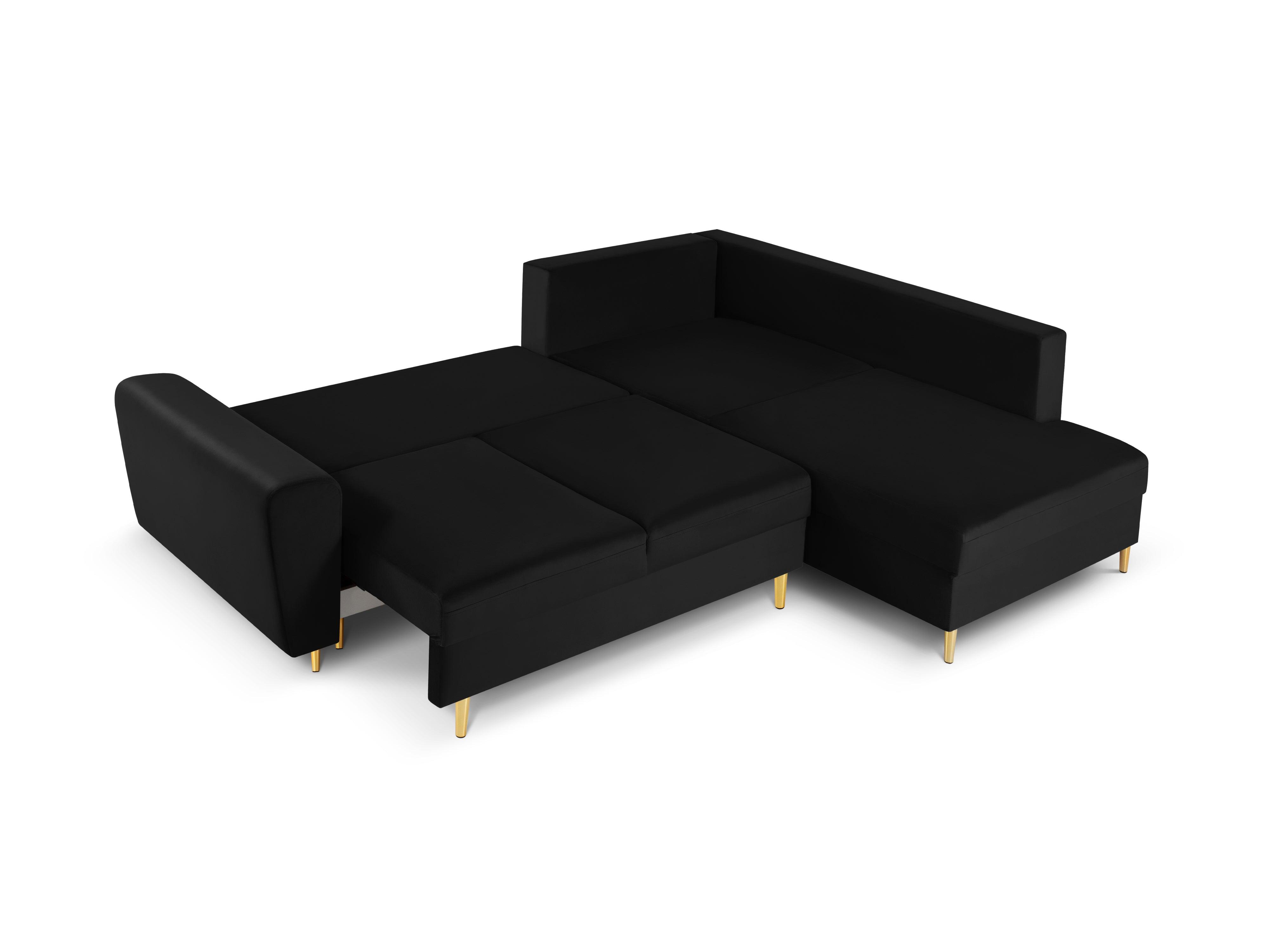 Narożnik 5-osobowy prawostronny z funkcją spania KYOTO czarny ze złotą podstawą Cosmopolitan Design Eye on Design