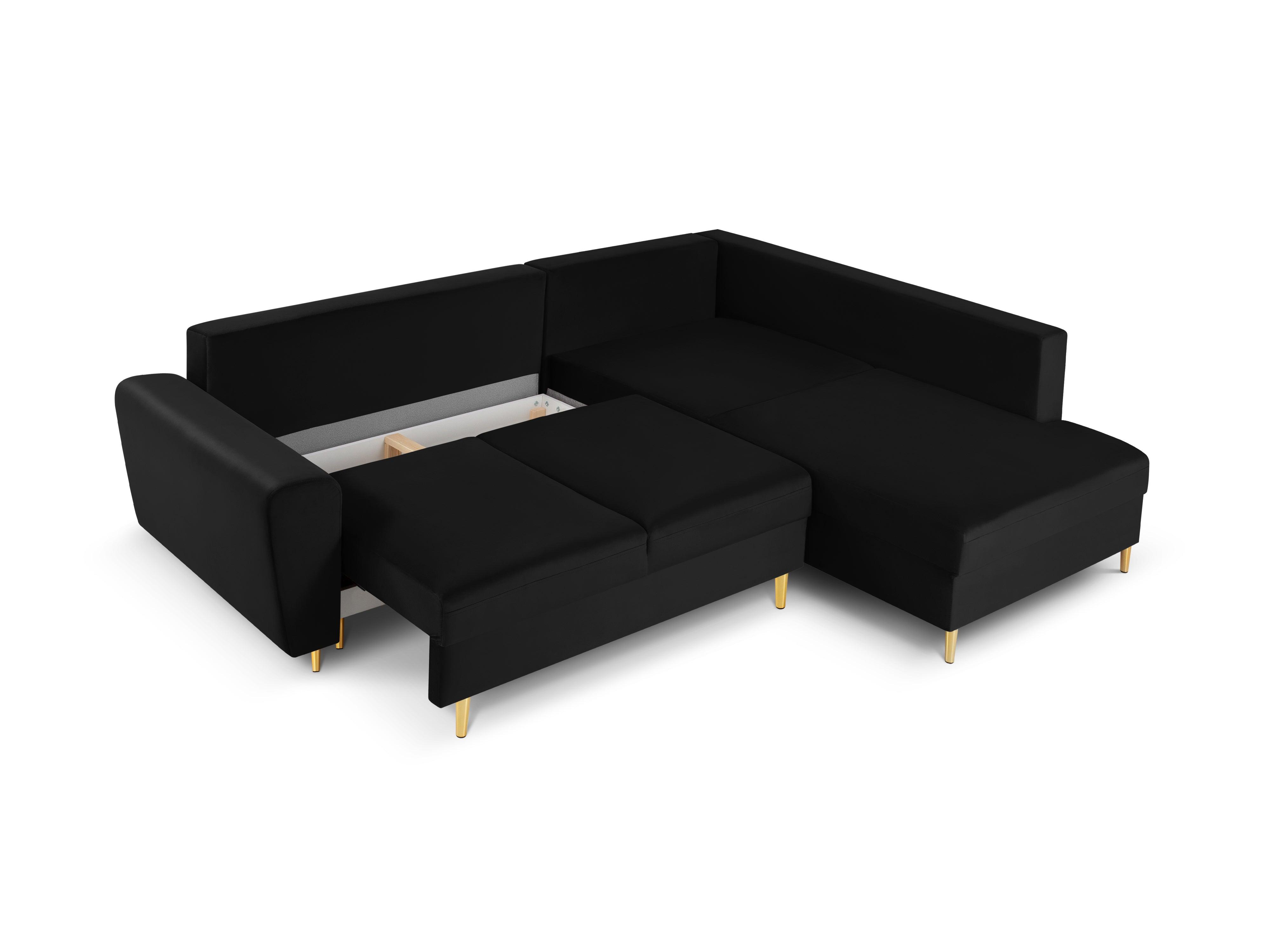 Narożnik 5-osobowy prawostronny z funkcją spania KYOTO czarny ze złotą podstawą Cosmopolitan Design Eye on Design