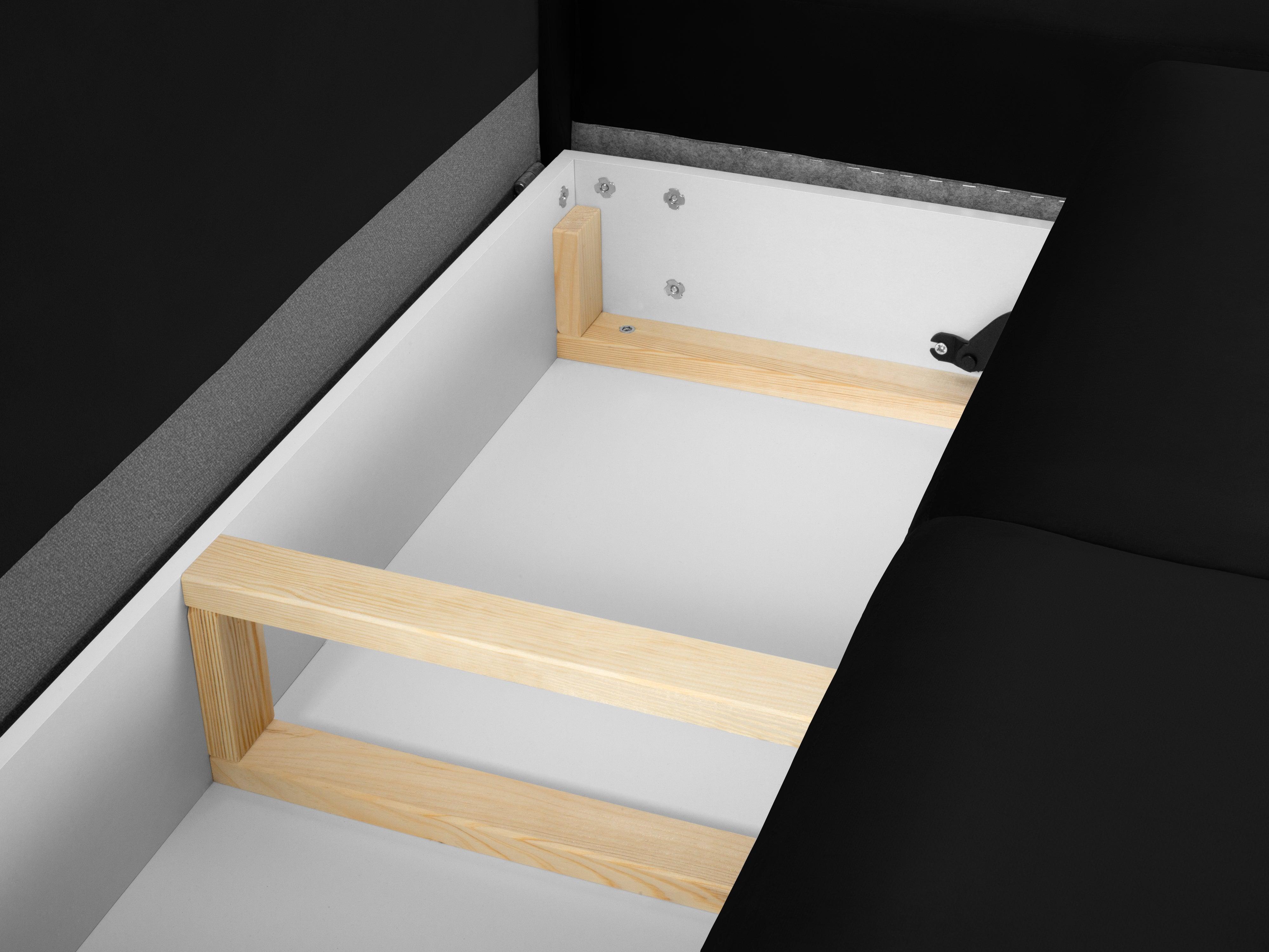 Narożnik 5-osobowy prawostronny z funkcją spania KYOTO czarny ze złotą podstawą Cosmopolitan Design Eye on Design