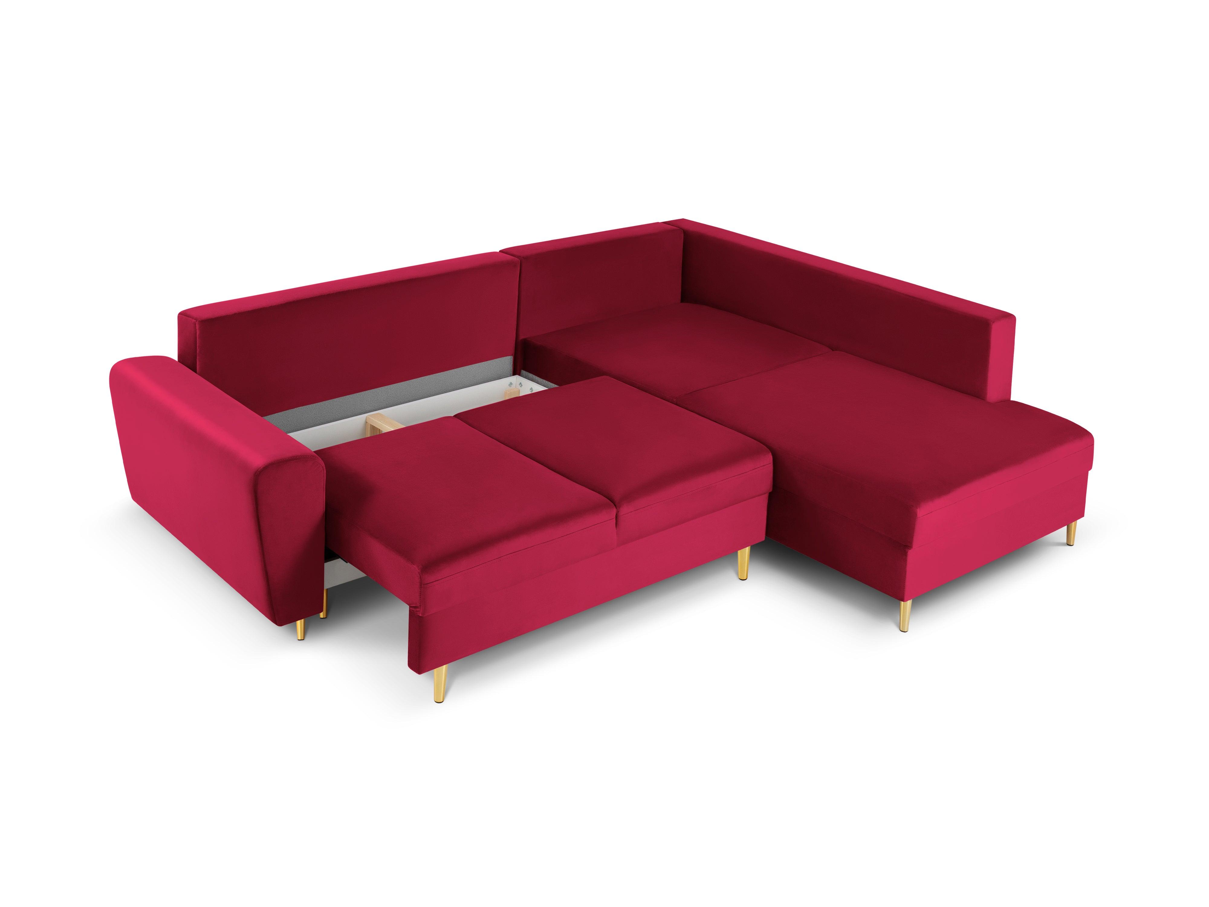 Narożnik 5-osobowy prawostronny z funkcją spania KYOTO czerwony ze złotą podstawą Cosmopolitan Design Eye on Design