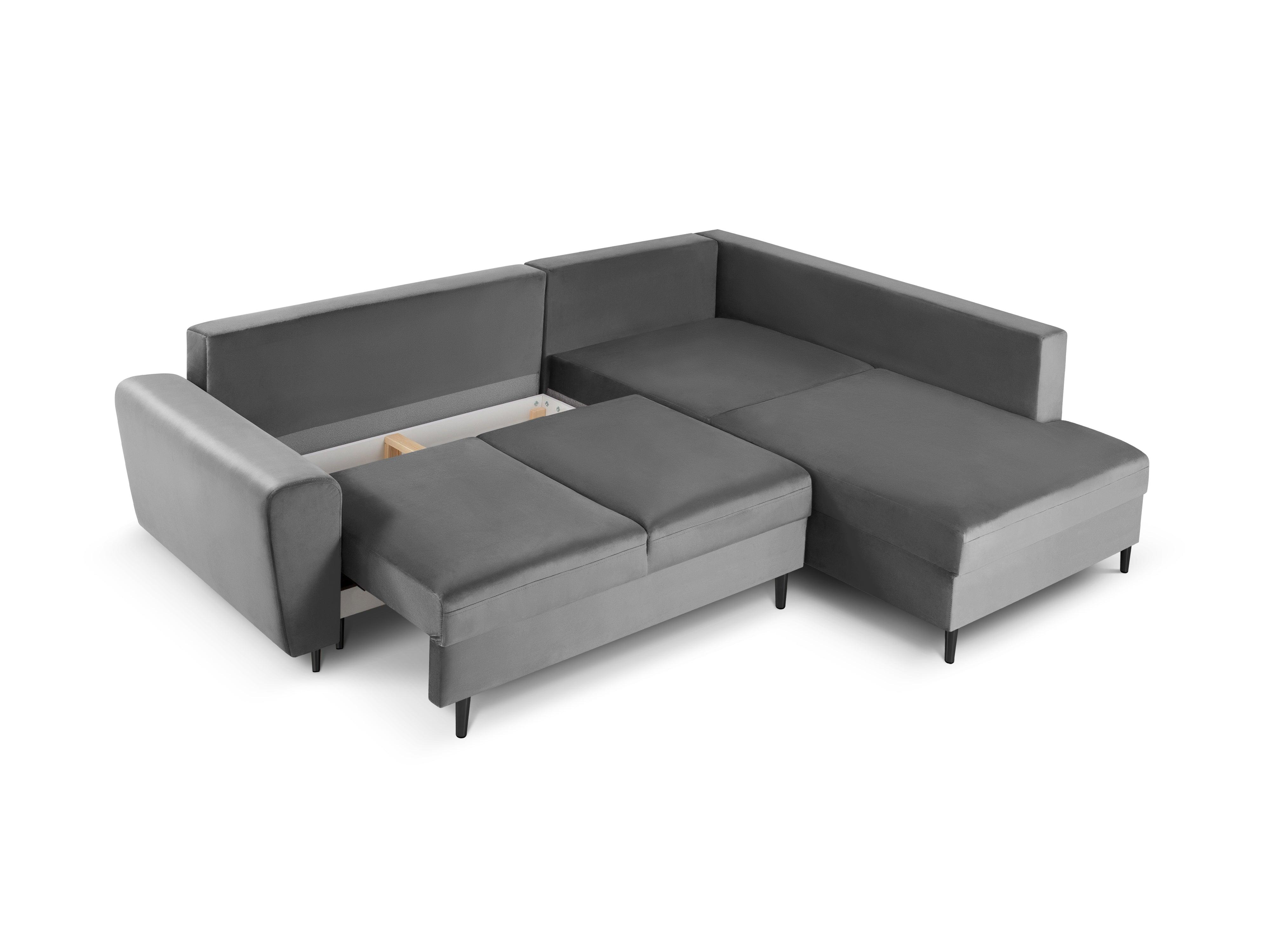 Narożnik 5-osobowy prawostronny z funkcją spania KYOTO jasnoszary z czarną podstawą Cosmopolitan Design Eye on Design