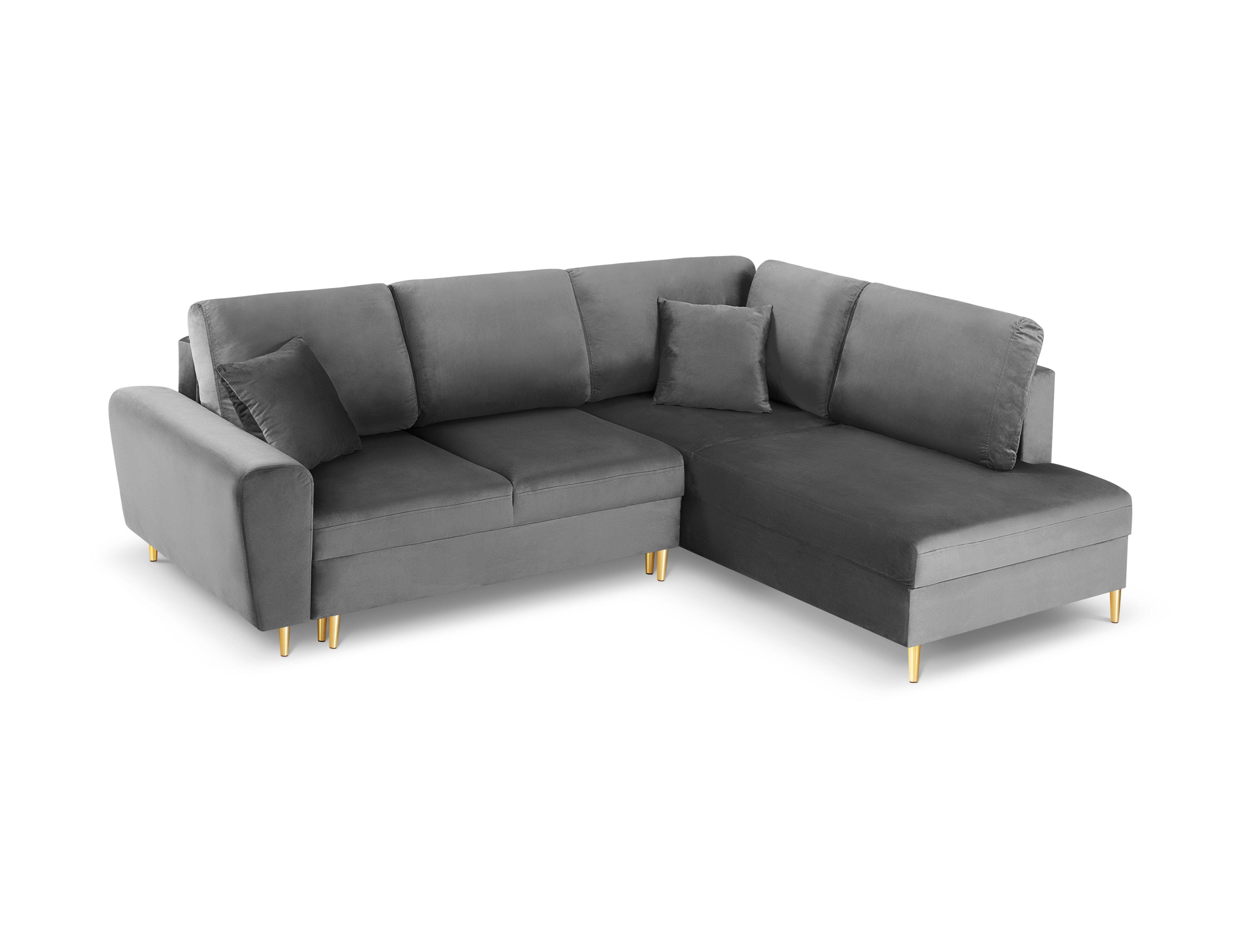 Narożnik 5-osobowy prawostronny z funkcją spania KYOTO jasnoszary ze złotą podstawą Cosmopolitan Design Eye on Design