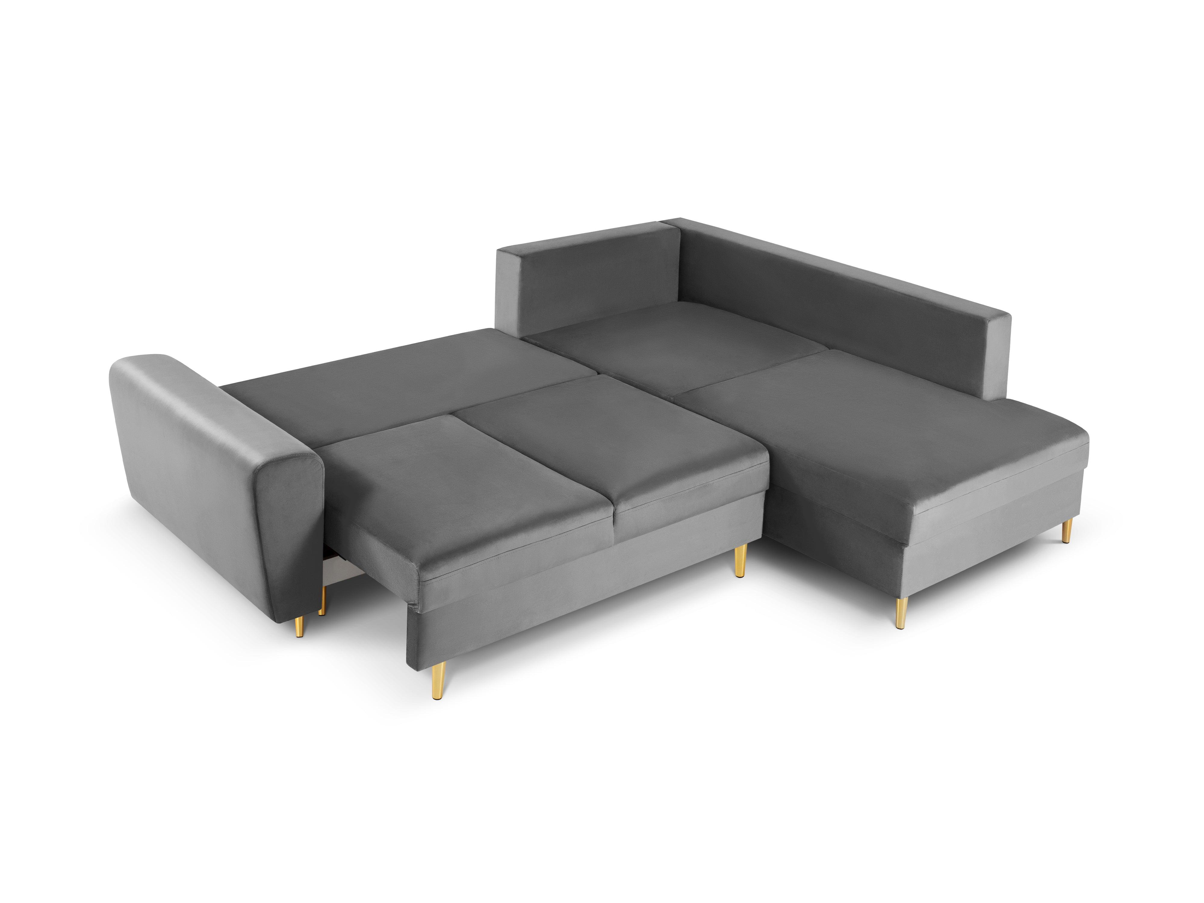 Narożnik 5-osobowy prawostronny z funkcją spania KYOTO jasnoszary ze złotą podstawą Cosmopolitan Design Eye on Design