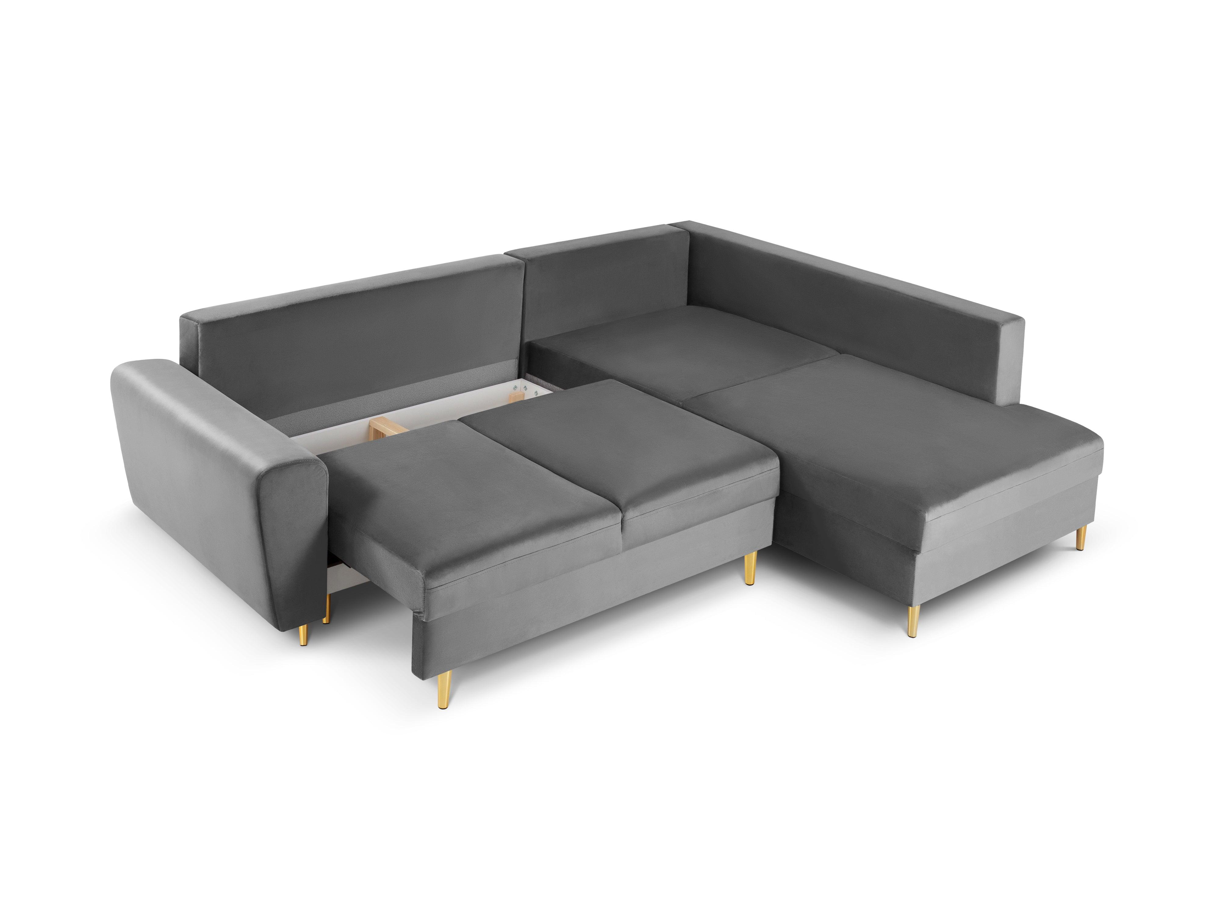 Narożnik 5-osobowy prawostronny z funkcją spania KYOTO jasnoszary ze złotą podstawą Cosmopolitan Design Eye on Design