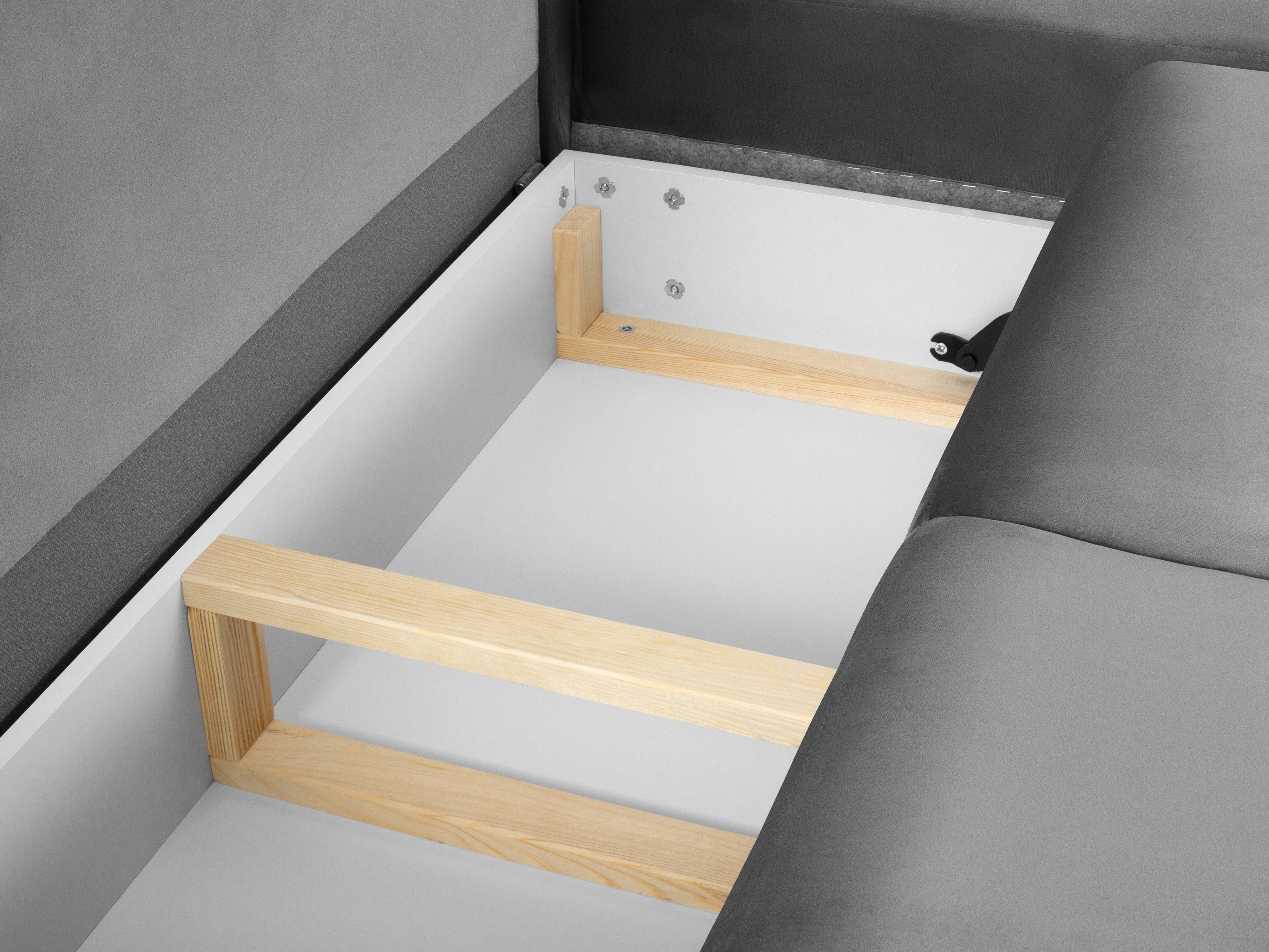 Narożnik 5-osobowy prawostronny z funkcją spania KYOTO jasnoszary ze złotą podstawą Cosmopolitan Design Eye on Design