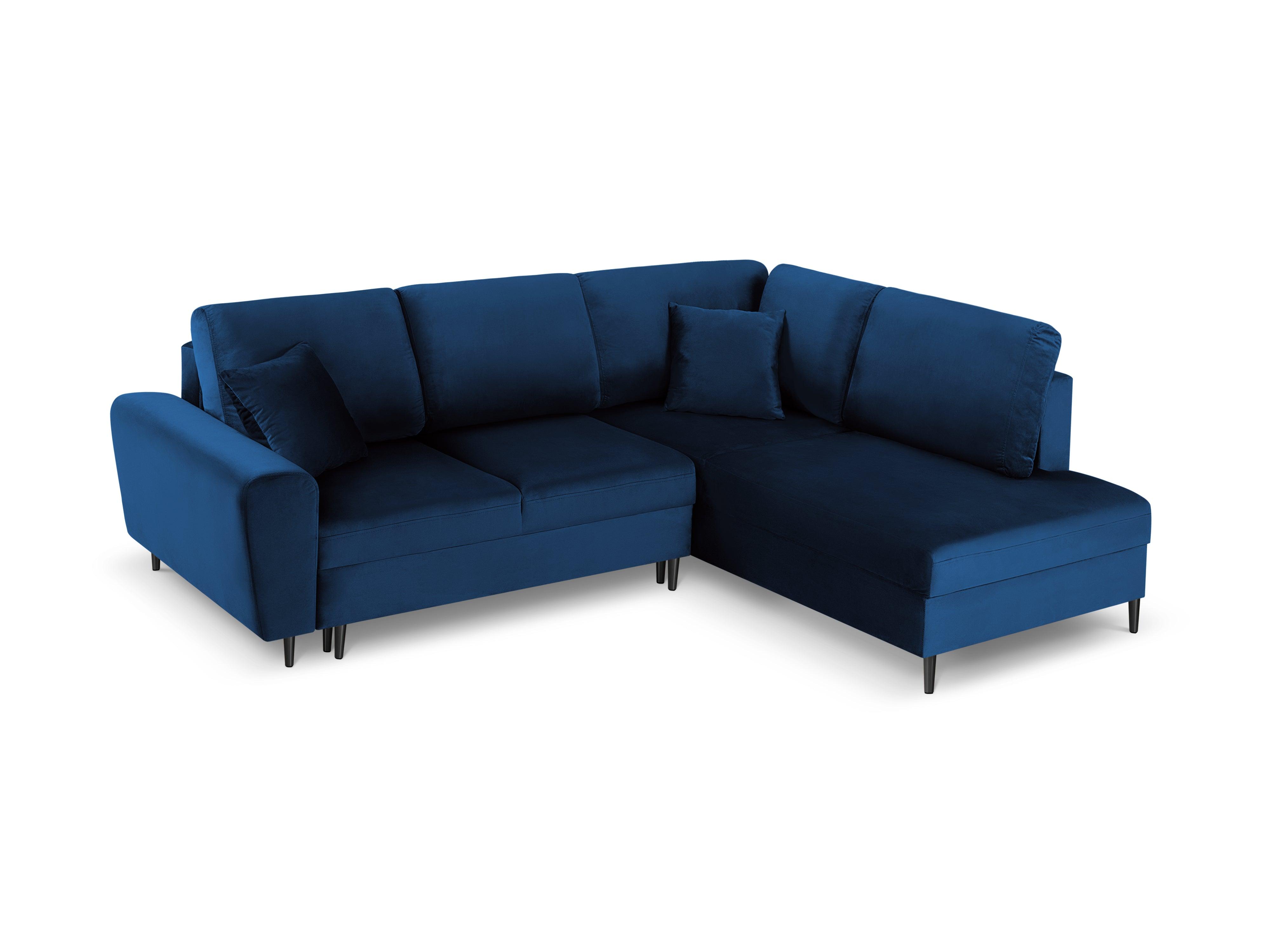 Narożnik 5-osobowy prawostronny z funkcją spania KYOTO niebieski z czarną podstawą Cosmopolitan Design Eye on Design