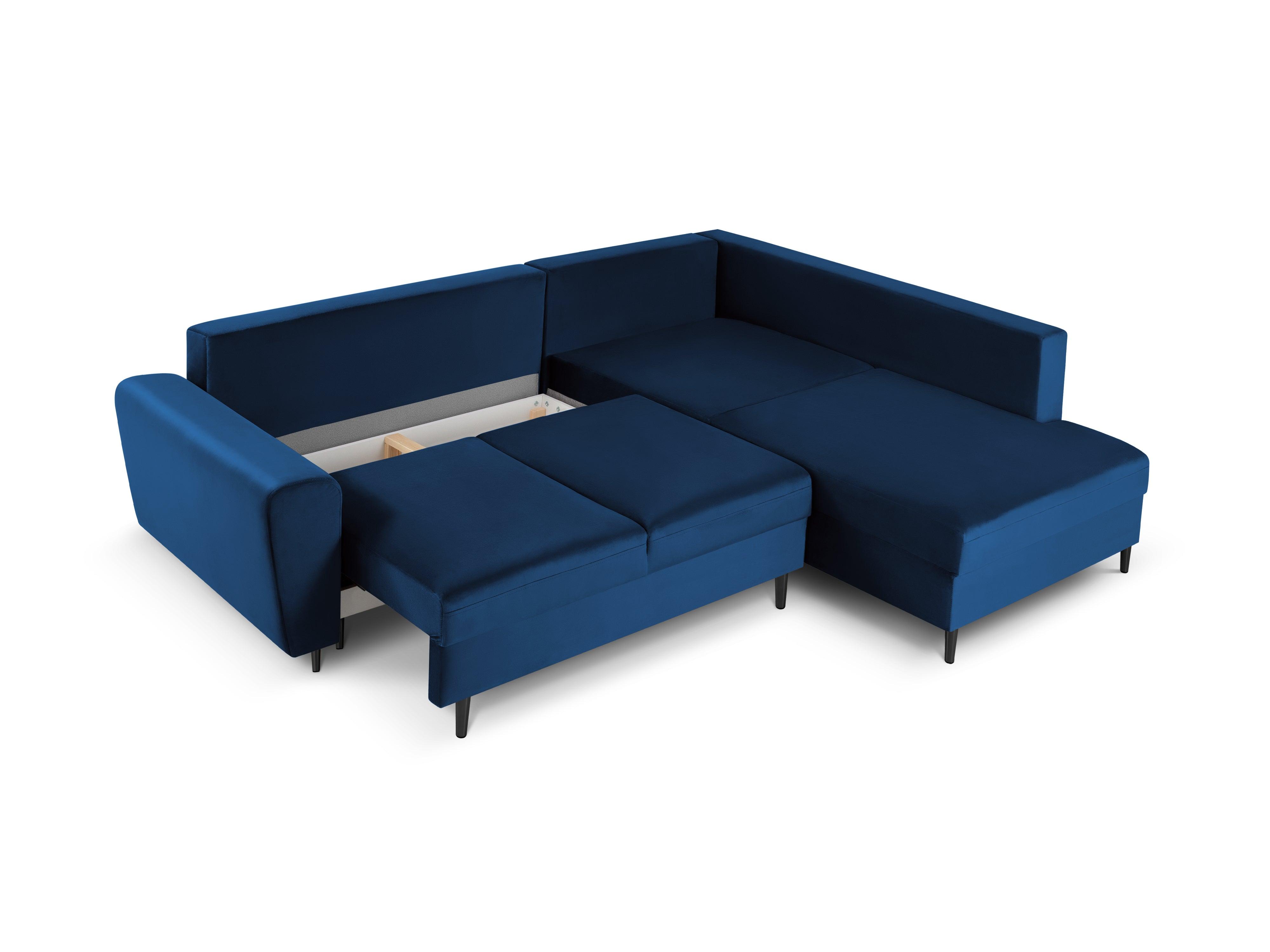 Narożnik 5-osobowy prawostronny z funkcją spania KYOTO niebieski z czarną podstawą Cosmopolitan Design Eye on Design