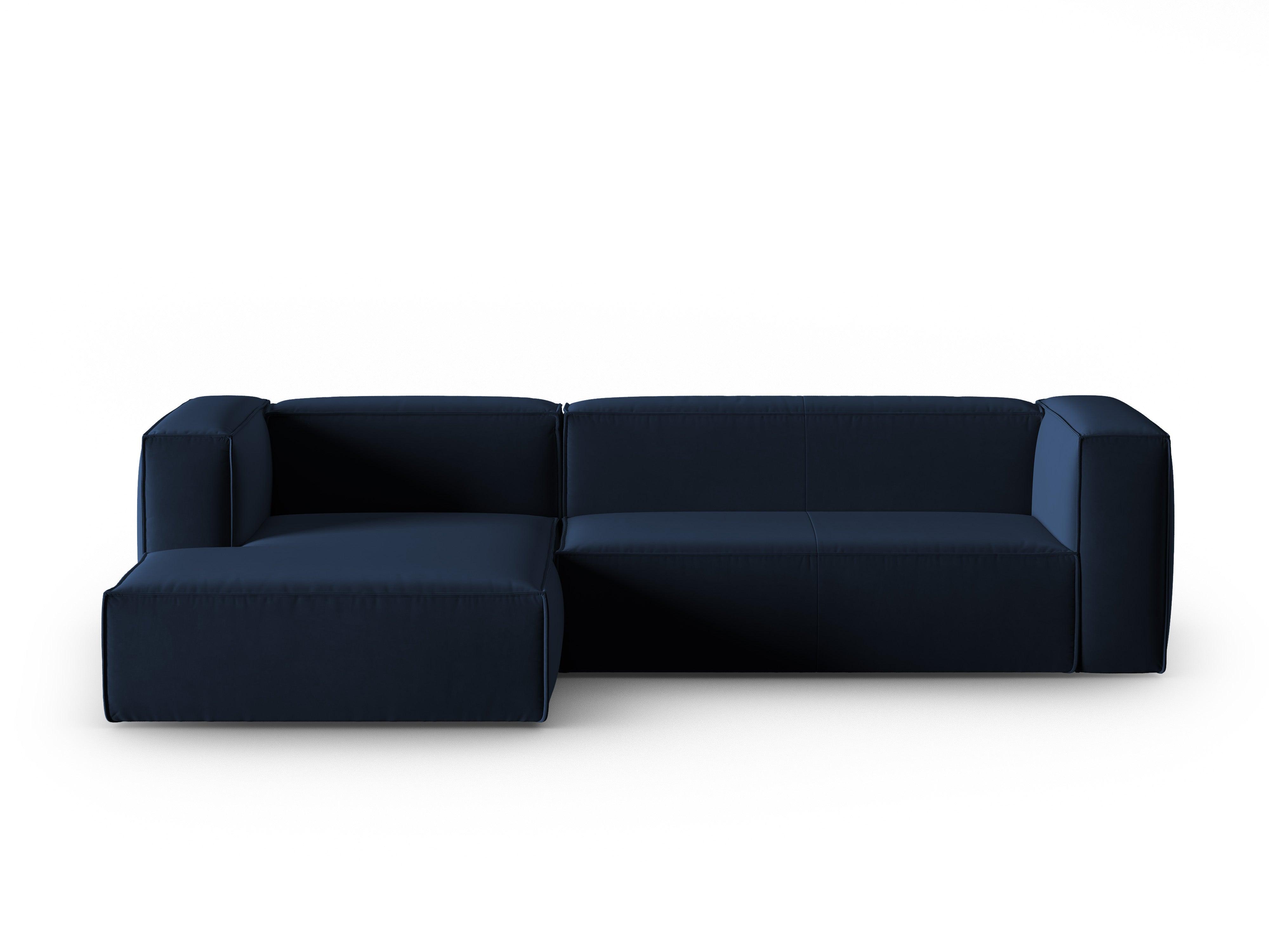 Narożnik aksamitny 4-osobowy lewostronny MACKAY granat królewski Cosmopolitan Design Eye on Design