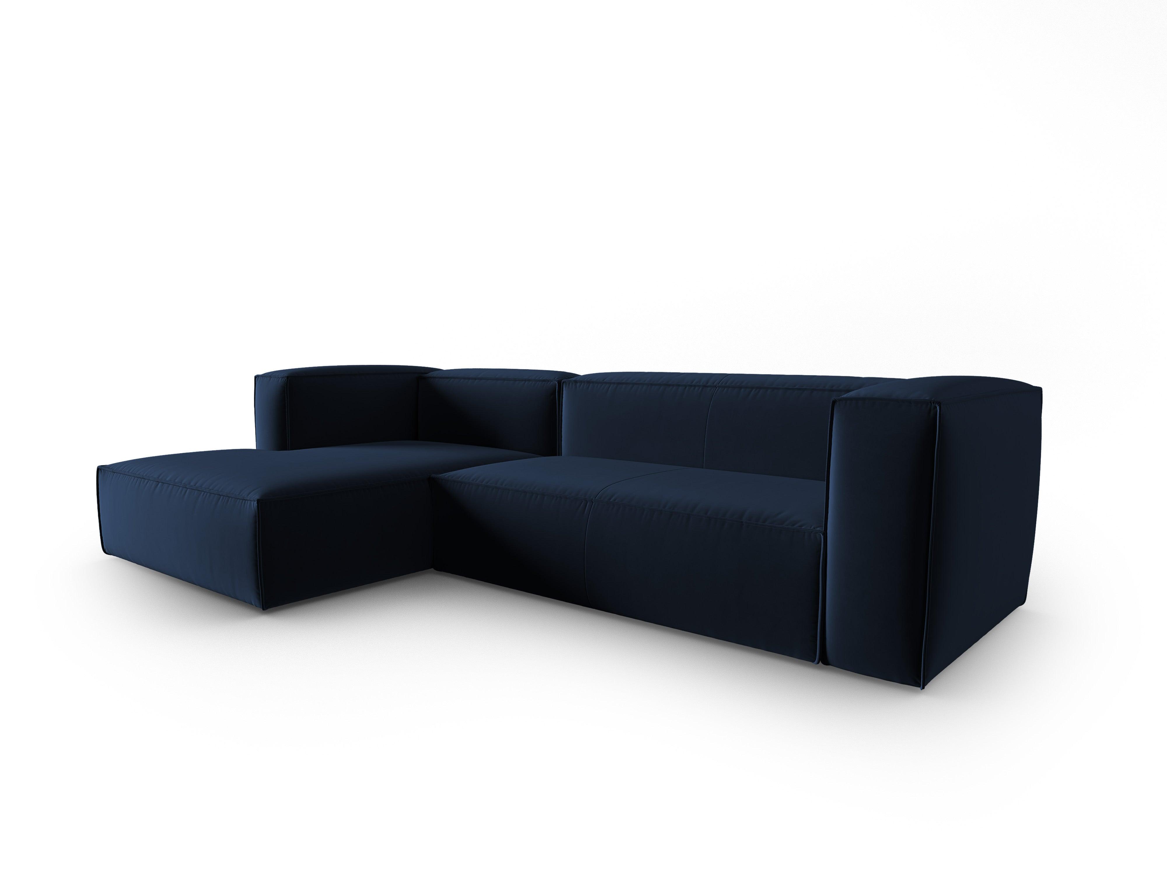 Narożnik aksamitny 4-osobowy lewostronny MACKAY granat królewski Cosmopolitan Design Eye on Design