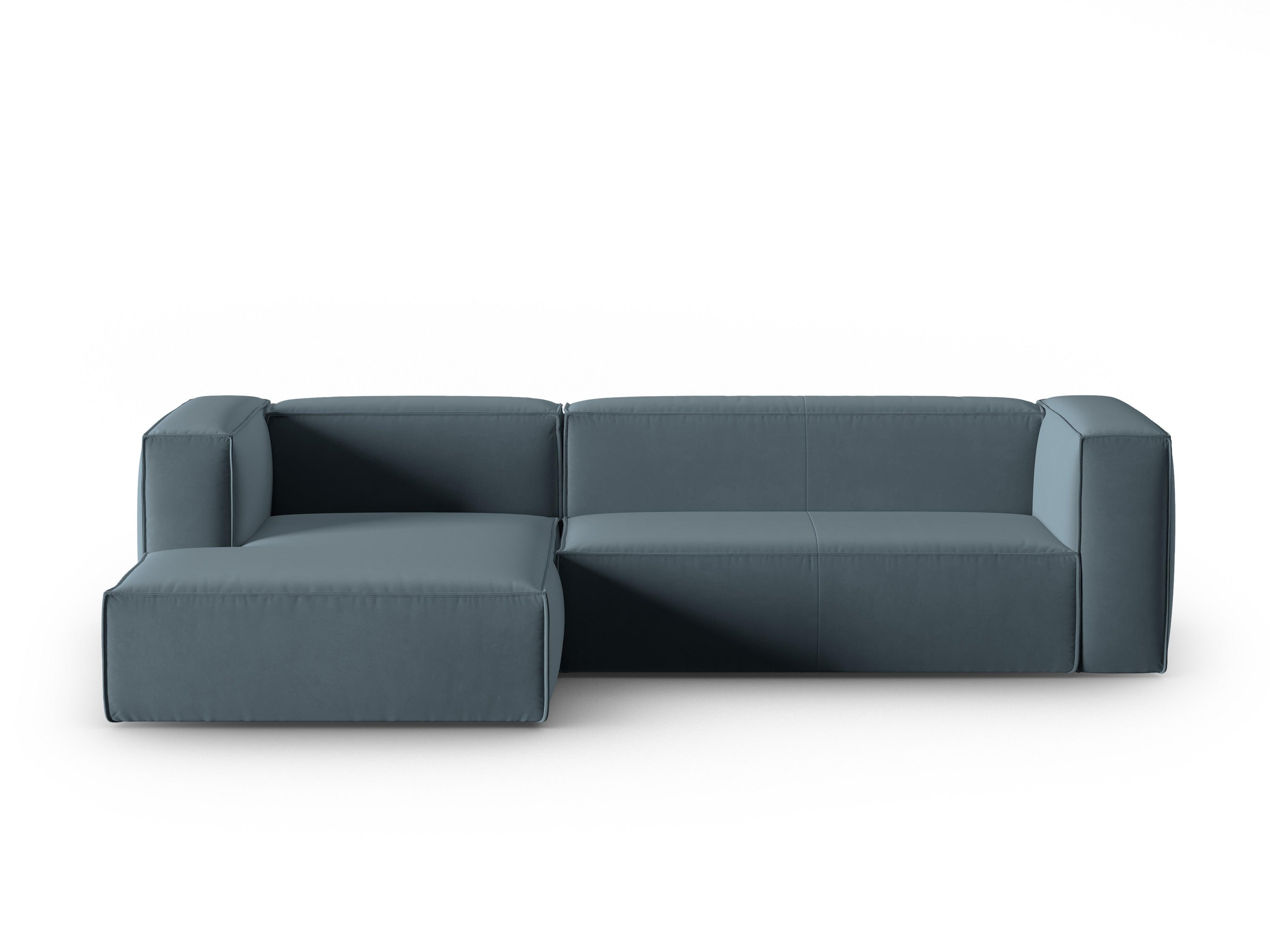 Narożnik aksamitny 4-osobowy lewostronny MACKAY niebieski Cosmopolitan Design Eye on Design
