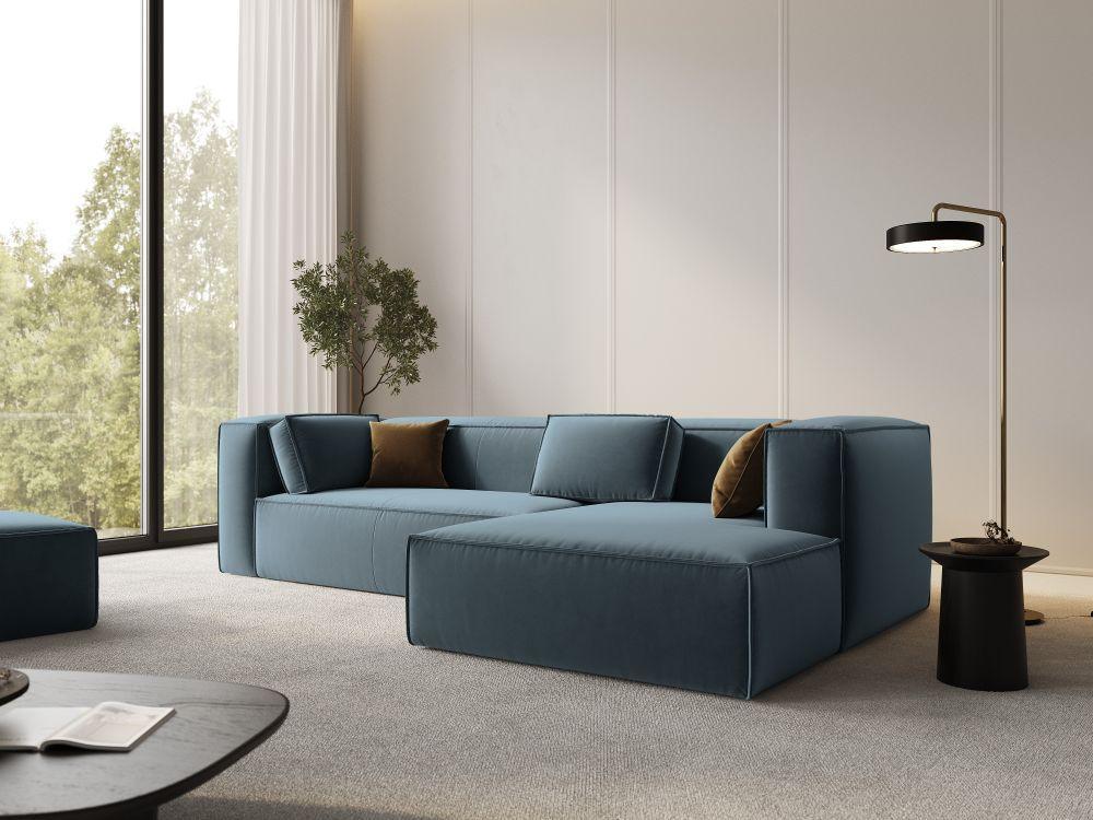 Narożnik aksamitny 4-osobowy lewostronny MACKAY niebieski Cosmopolitan Design Eye on Design