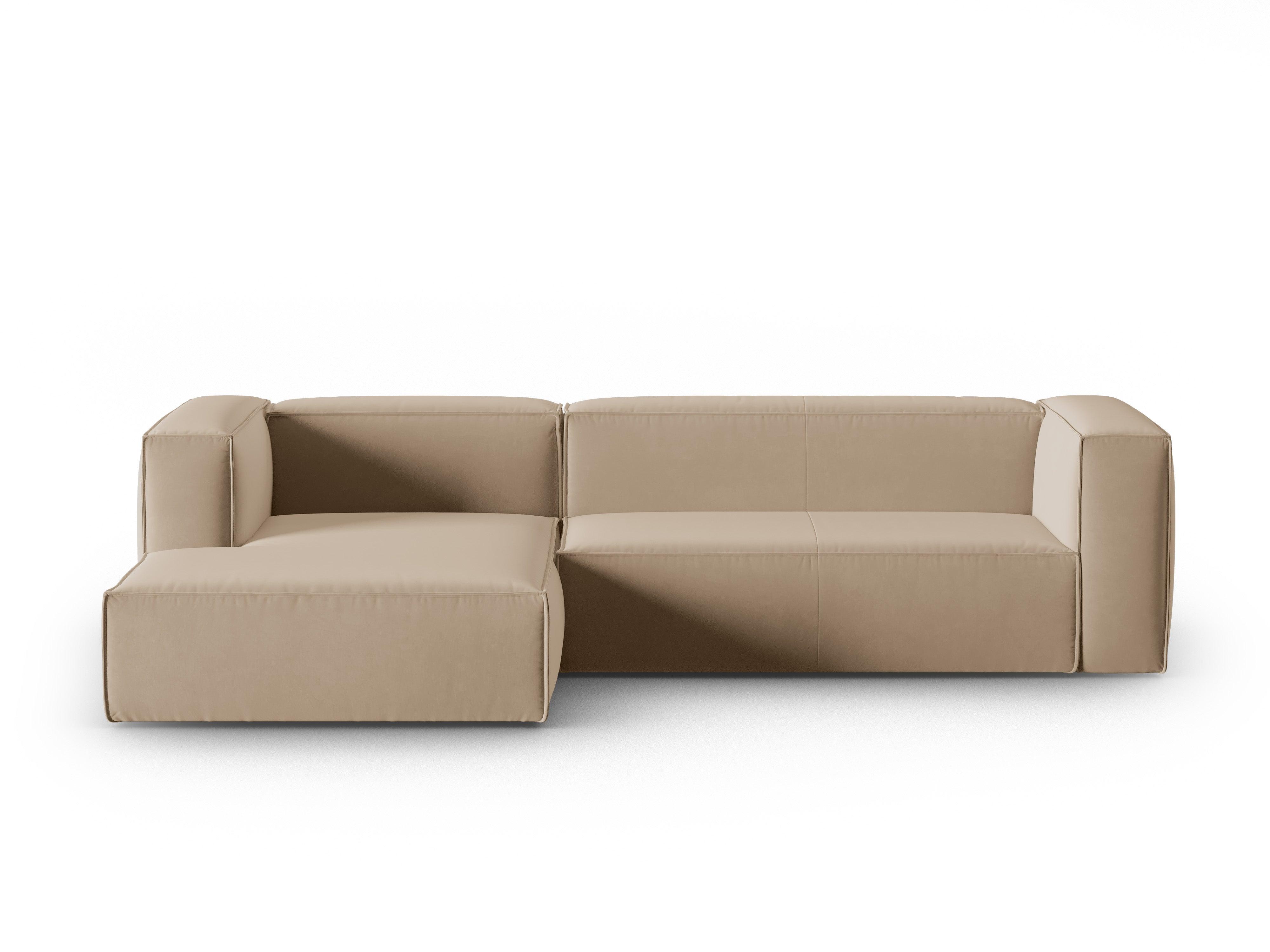 Narożnik aksamitny 4-osobowy lewostronny MACKAY piaskowy Cosmopolitan Design Eye on Design