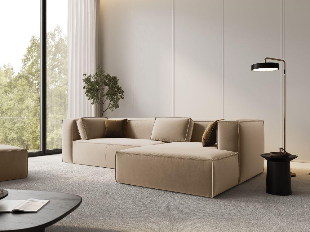 Narożnik aksamitny 4-osobowy lewostronny MACKAY piaskowy Cosmopolitan Design Eye on Design