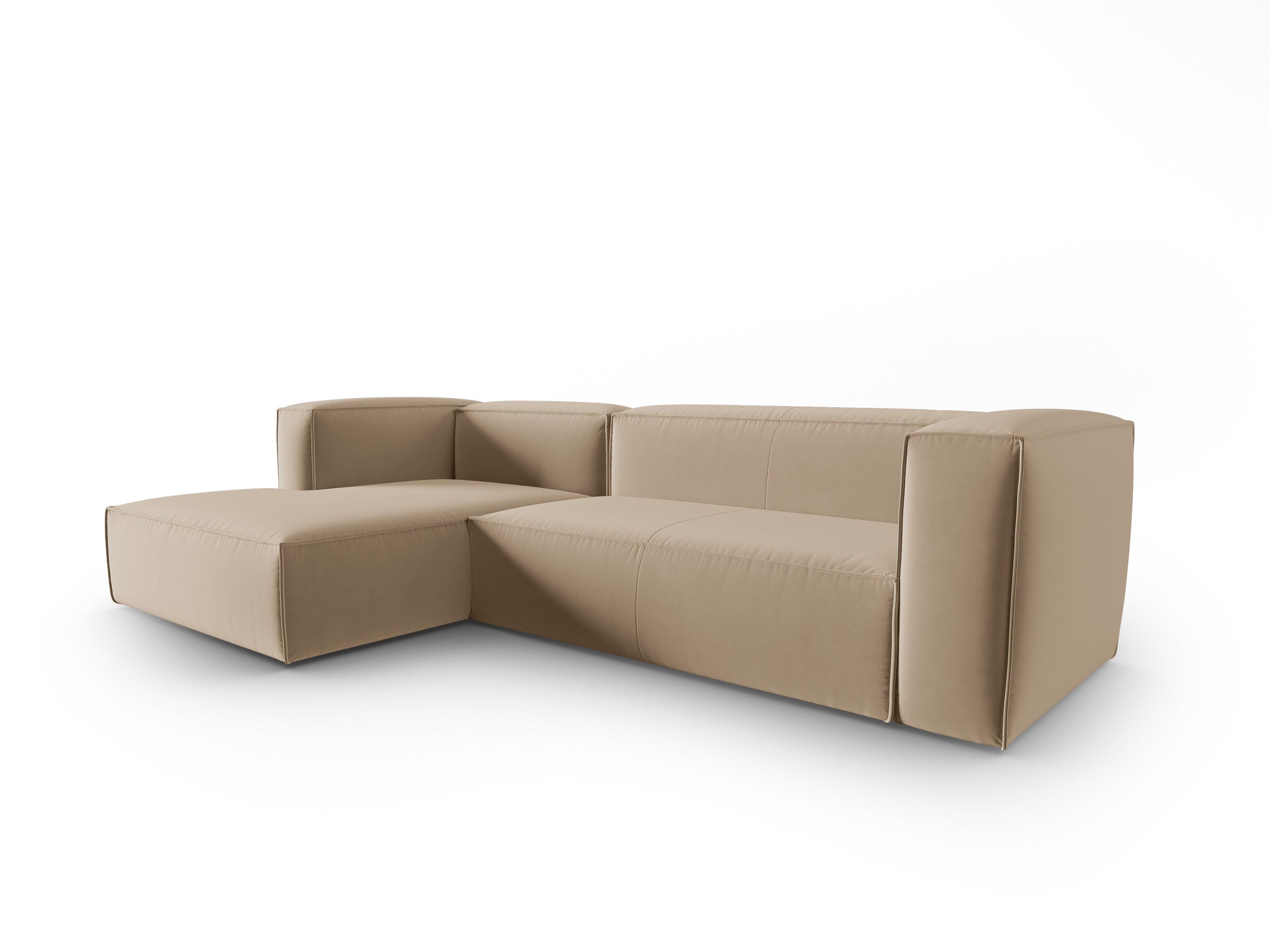 Narożnik aksamitny 4-osobowy lewostronny MACKAY piaskowy Cosmopolitan Design Eye on Design