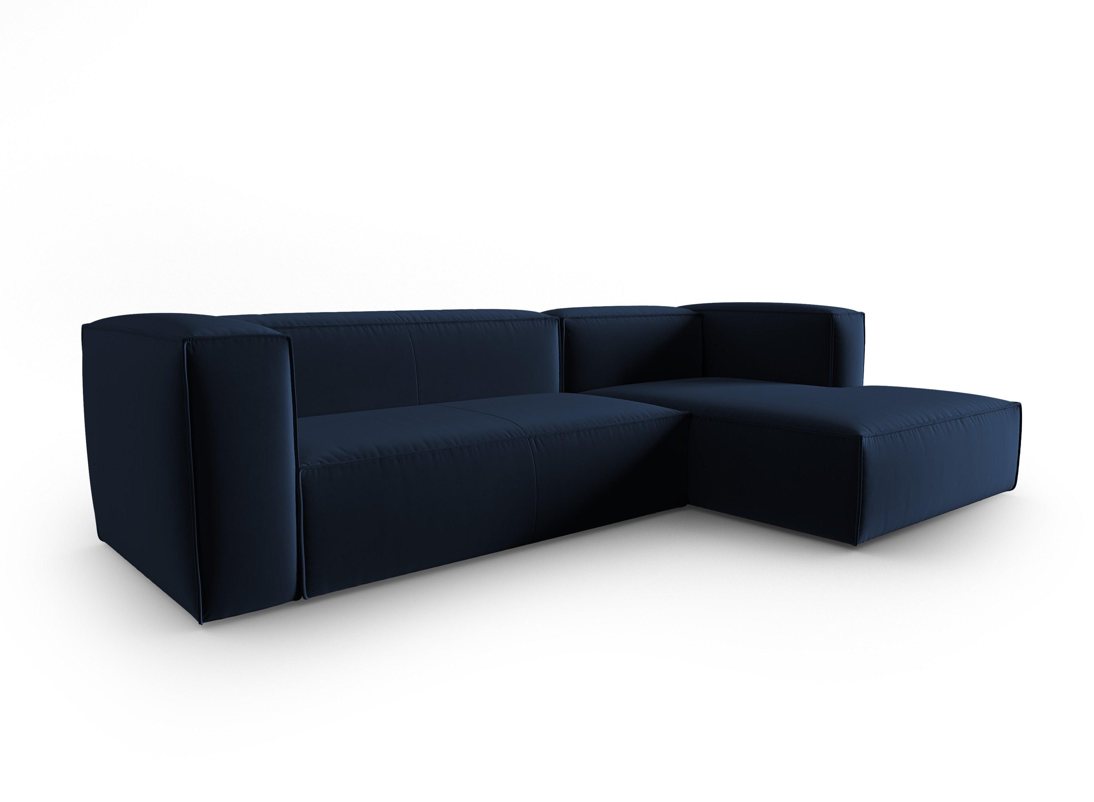 Narożnik aksamitny 4-osobowy prawostronny MACKAY granat królewski Cosmopolitan Design Eye on Design