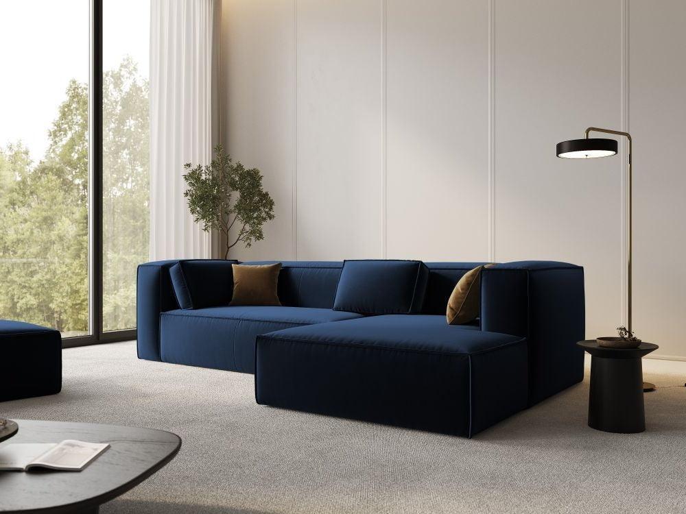 Narożnik aksamitny 4-osobowy prawostronny MACKAY granat królewski Cosmopolitan Design Eye on Design