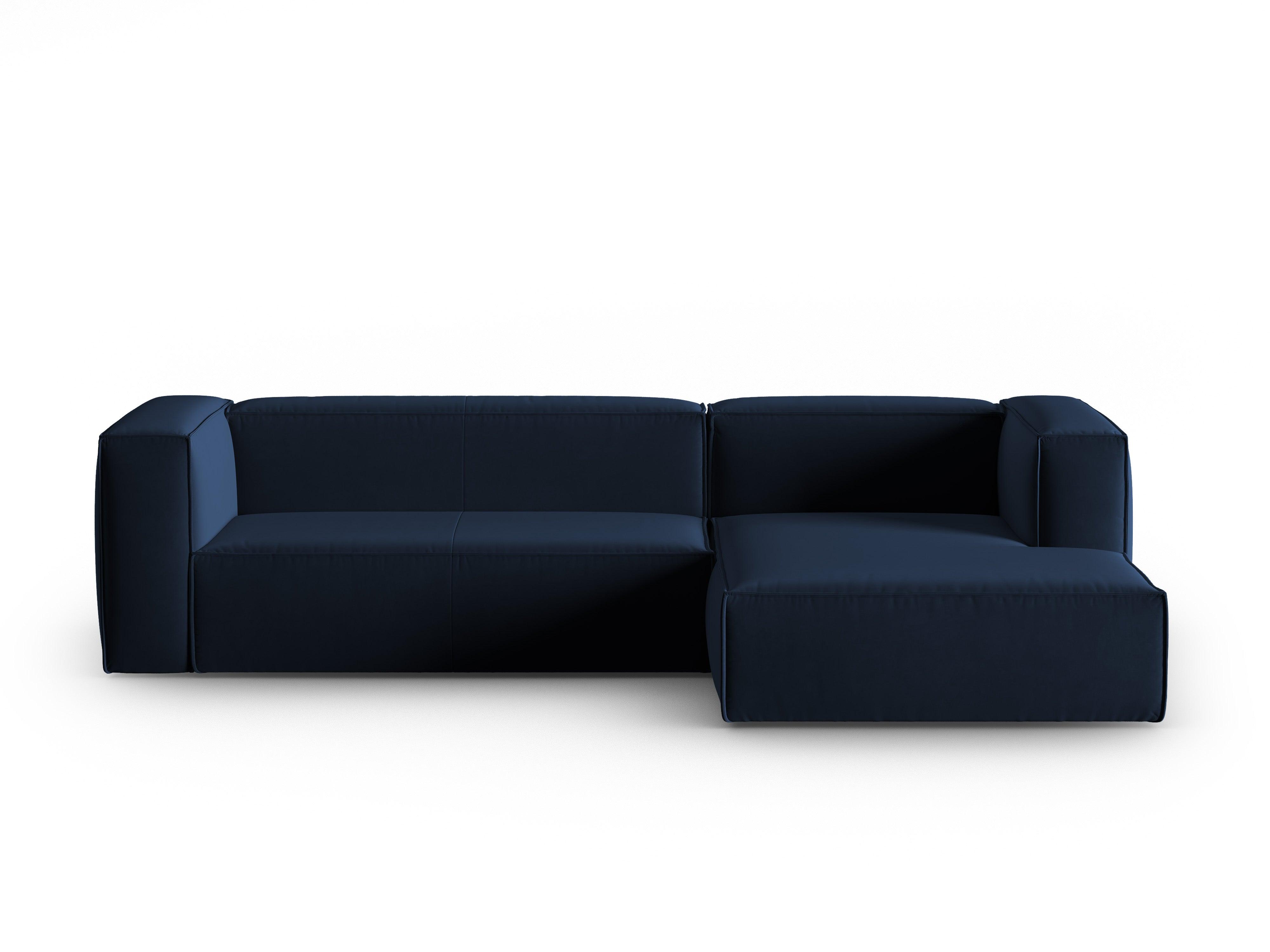Narożnik aksamitny 4-osobowy prawostronny MACKAY granat królewski Cosmopolitan Design Eye on Design