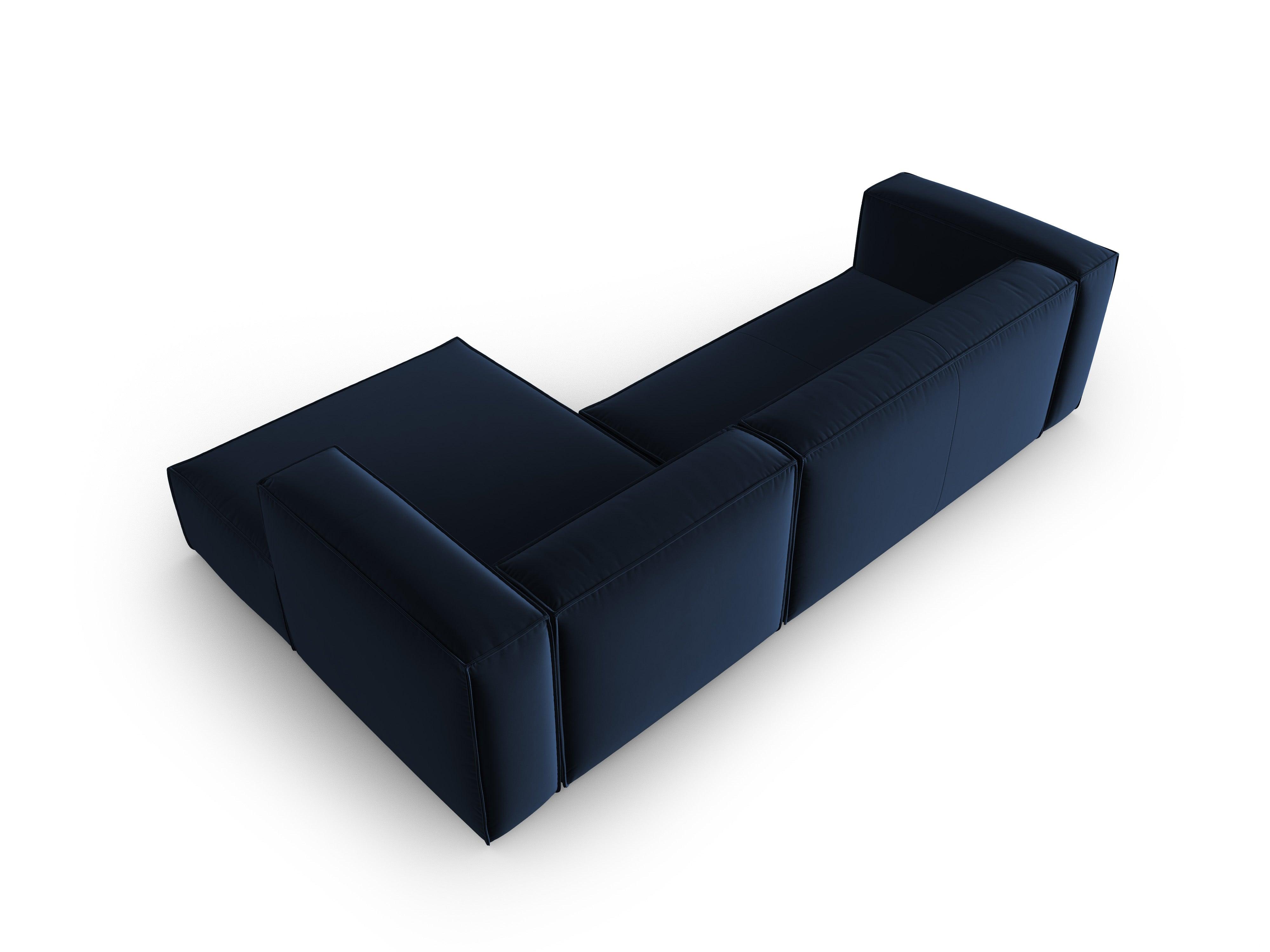 Narożnik aksamitny 4-osobowy prawostronny MACKAY granat królewski Cosmopolitan Design Eye on Design