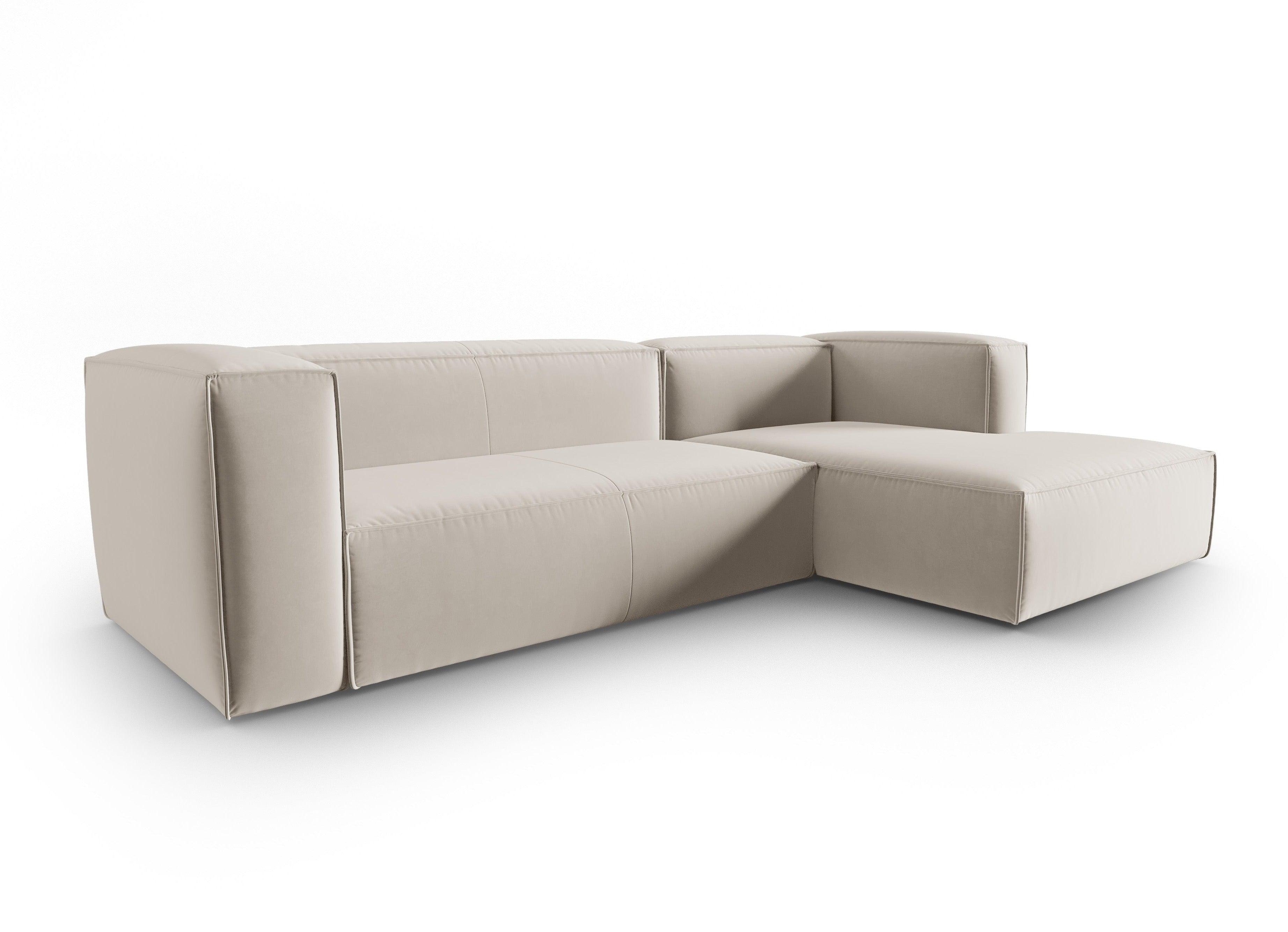 Narożnik aksamitny 4-osobowy prawostronny MACKAY jasnobeżowy Cosmopolitan Design Eye on Design