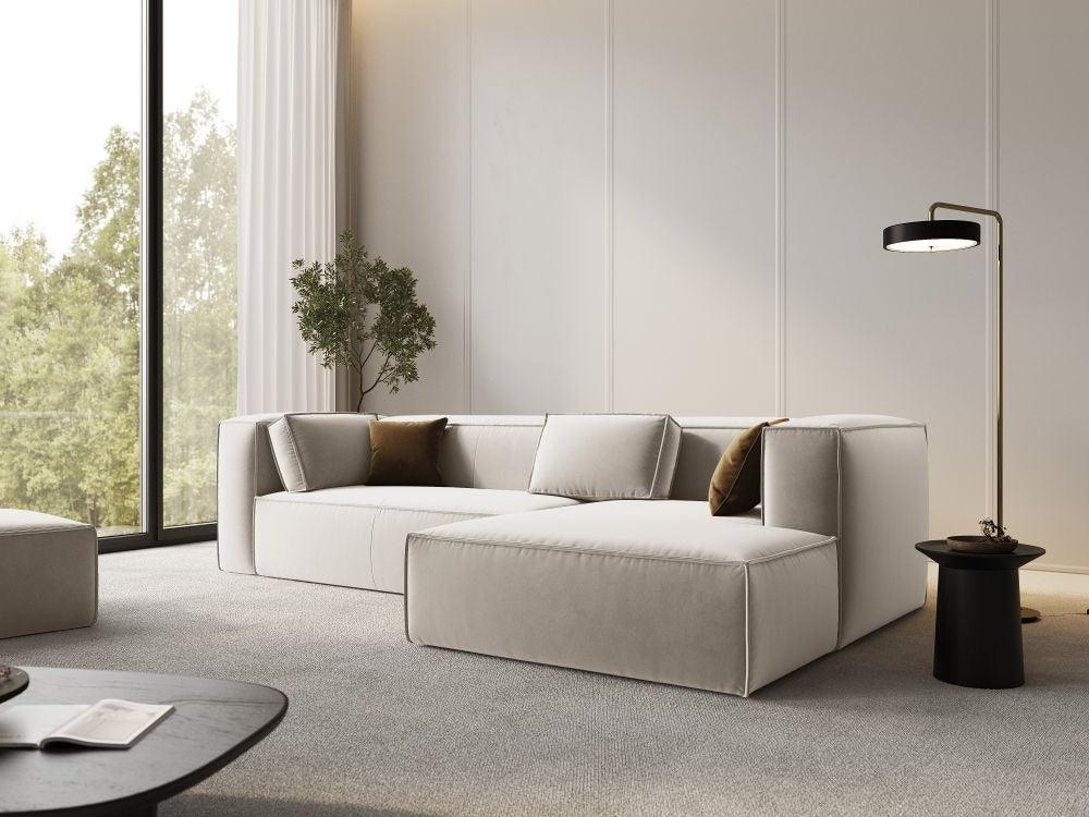 Narożnik aksamitny 4-osobowy prawostronny MACKAY jasnobeżowy Cosmopolitan Design Eye on Design