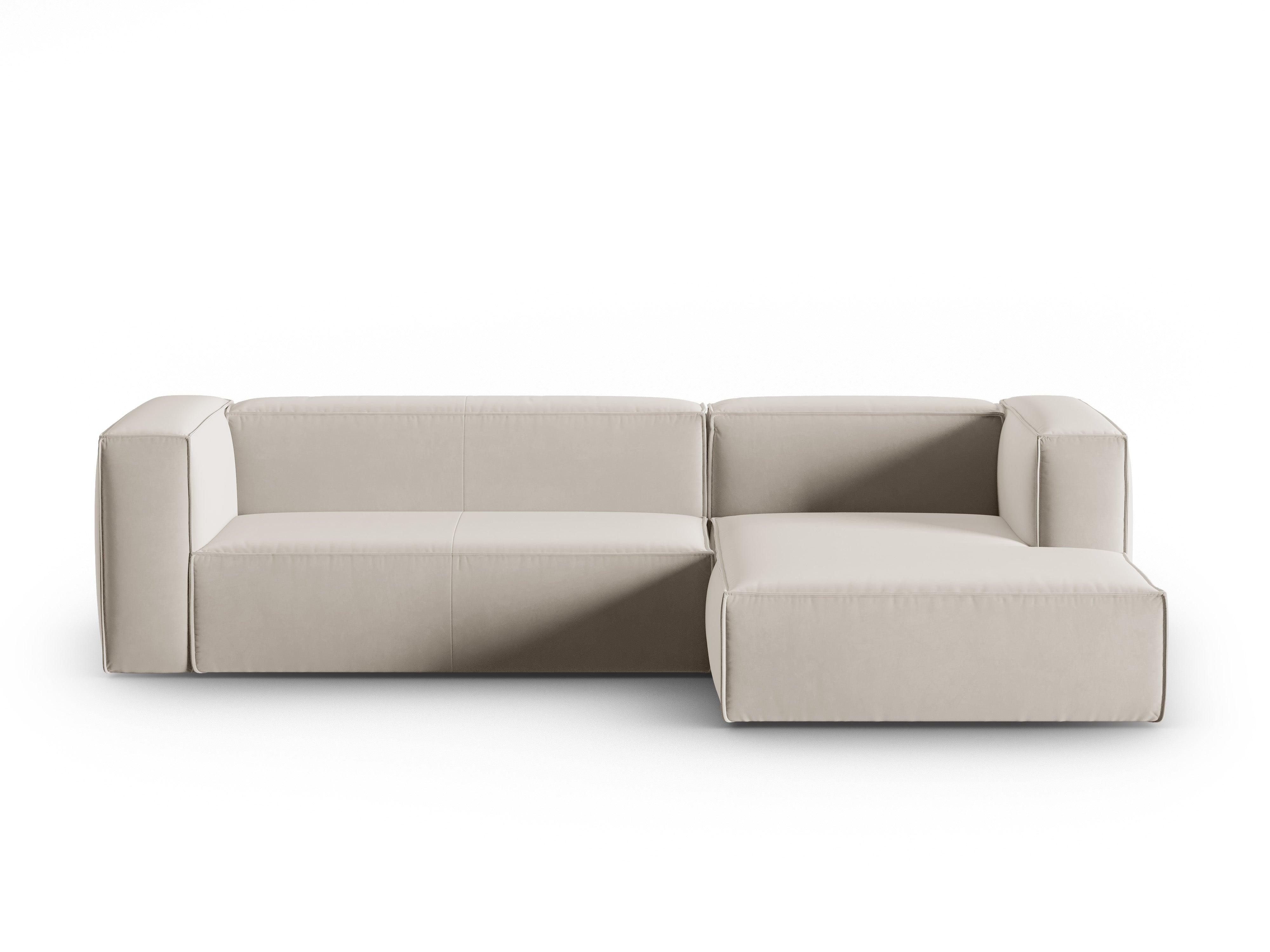 Narożnik aksamitny 4-osobowy prawostronny MACKAY jasnobeżowy Cosmopolitan Design Eye on Design