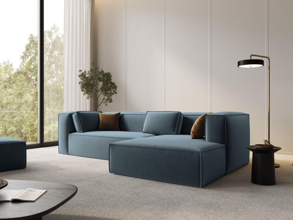 Narożnik aksamitny 4-osobowy prawostronny MACKAY niebieski Cosmopolitan Design Eye on Design