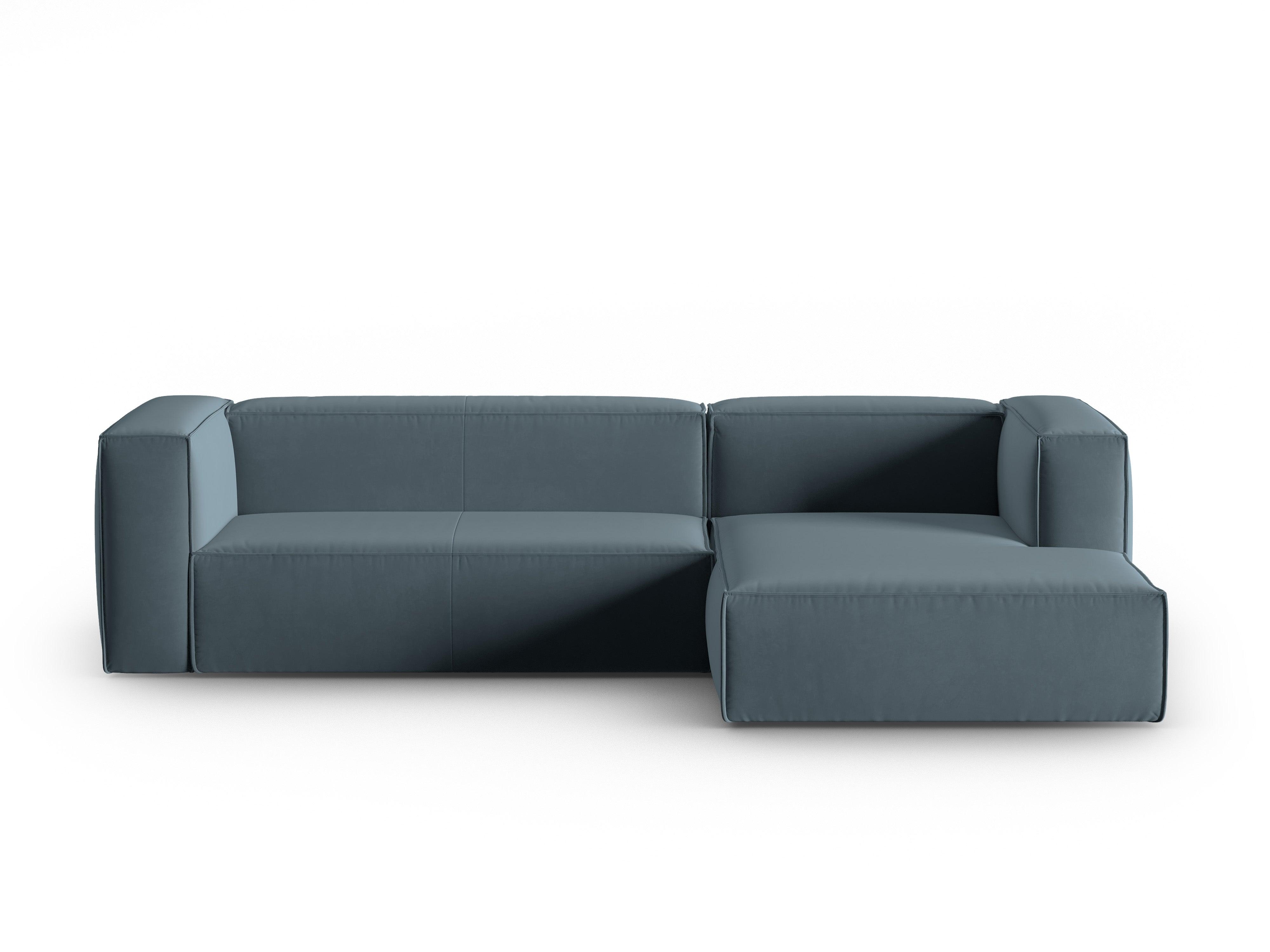 Narożnik aksamitny 4-osobowy prawostronny MACKAY niebieski Cosmopolitan Design Eye on Design