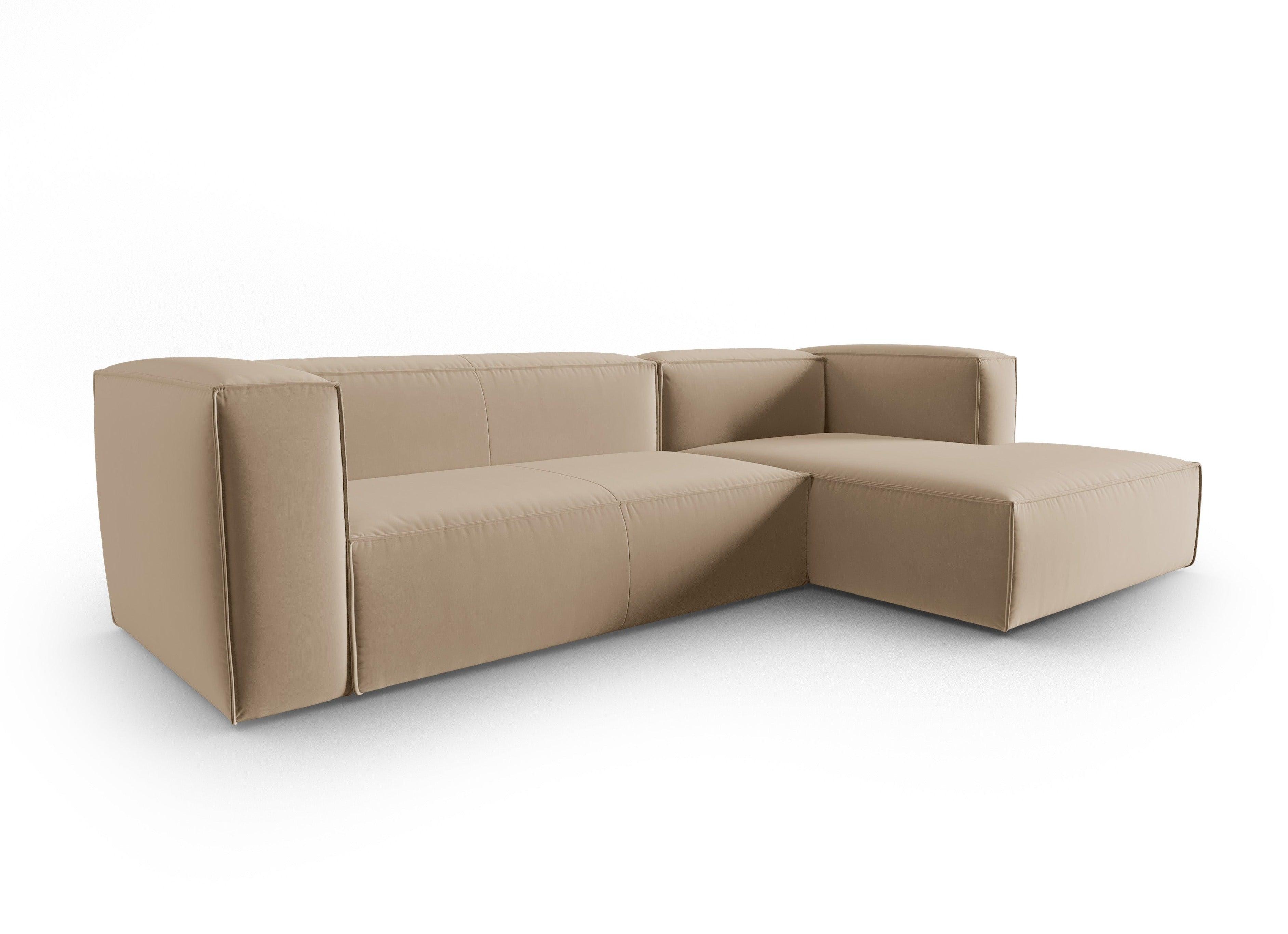 Narożnik aksamitny 4-osobowy prawostronny MACKAY piaskowy Cosmopolitan Design Eye on Design