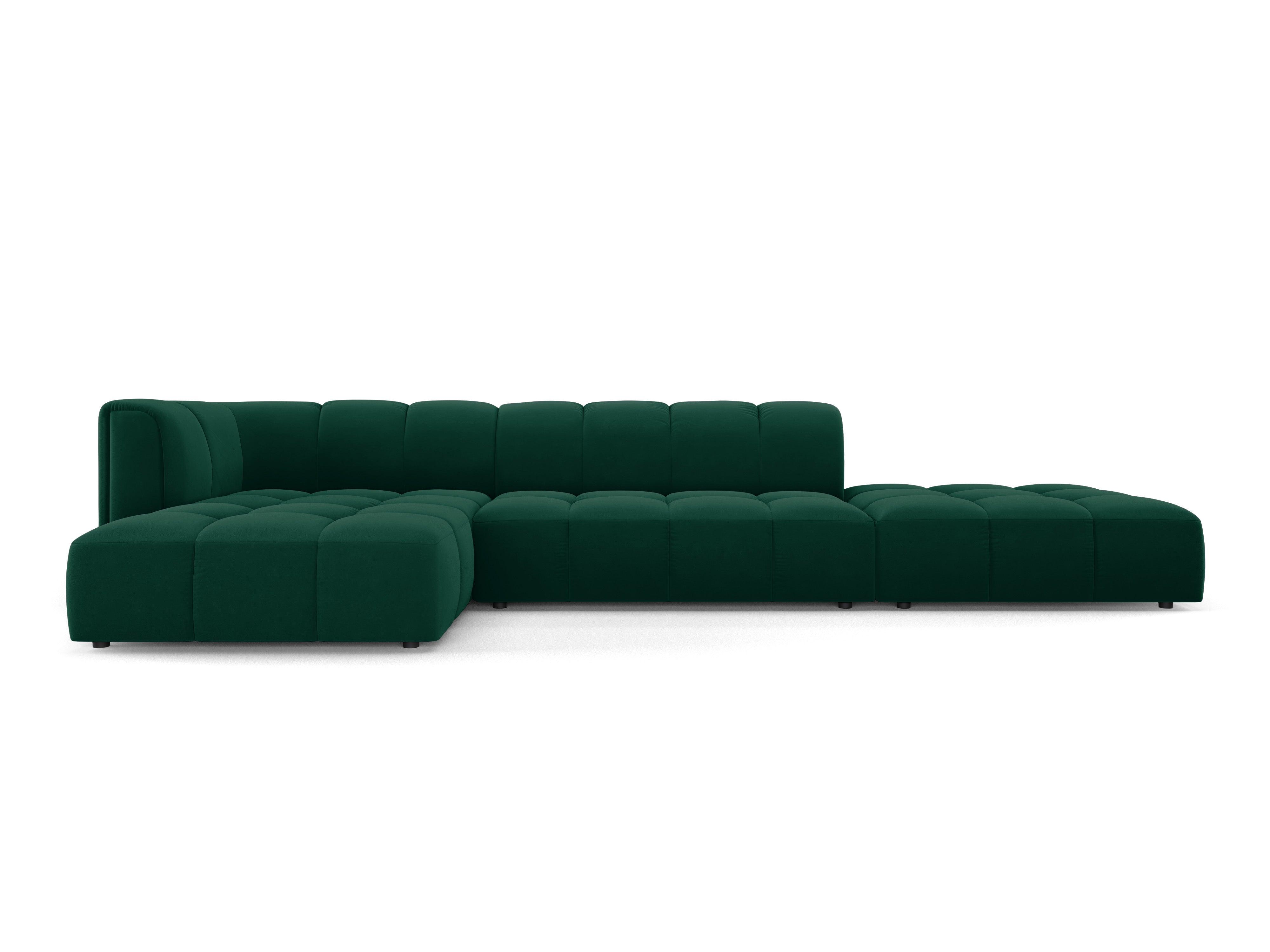 Narożnik aksamitny 5-osobowy lewostronny otwarty FRANCESCA butelkowa zieleń Milo Casa Eye on Design