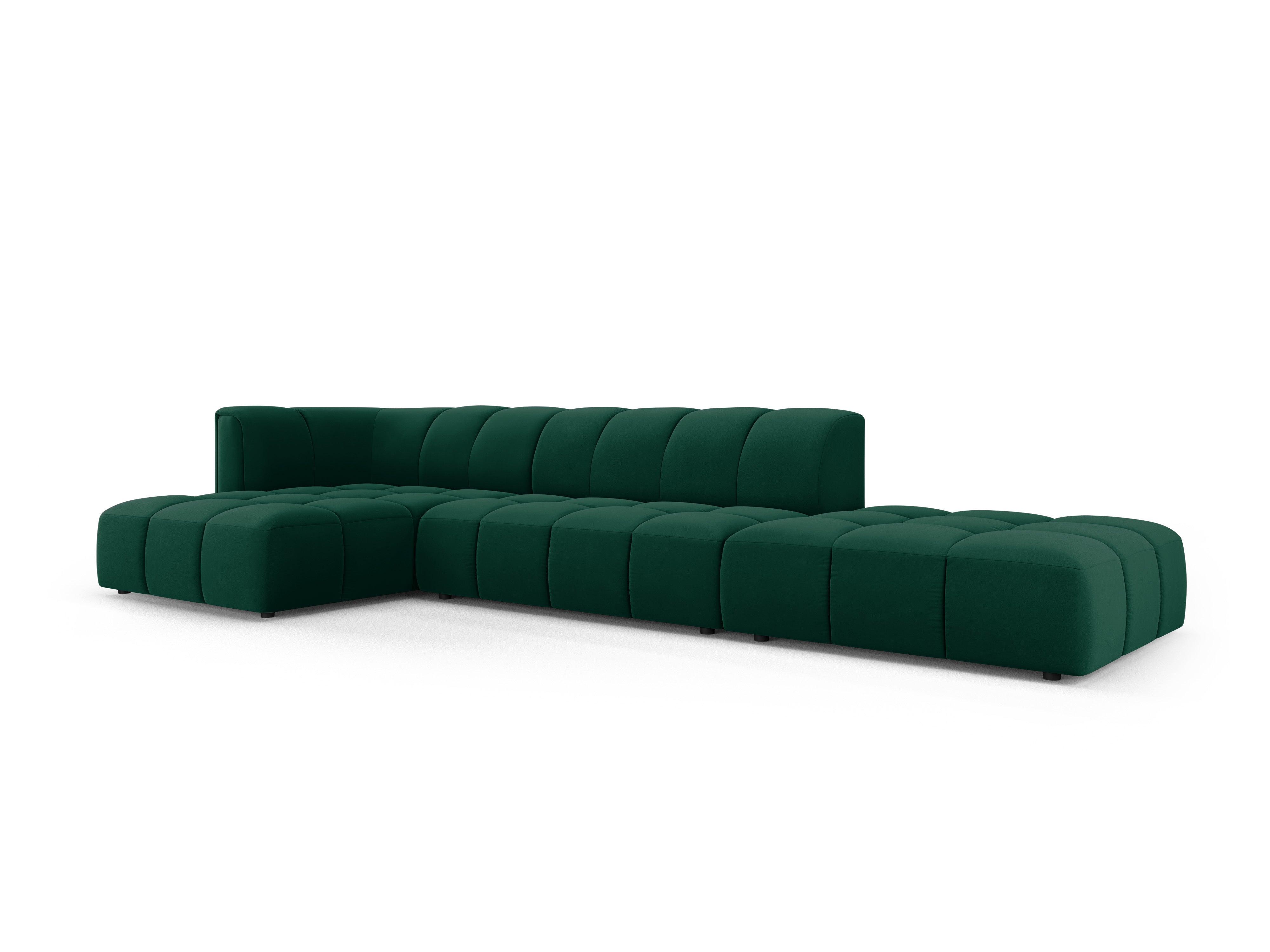 Narożnik aksamitny 5-osobowy lewostronny otwarty FRANCESCA butelkowa zieleń Milo Casa Eye on Design
