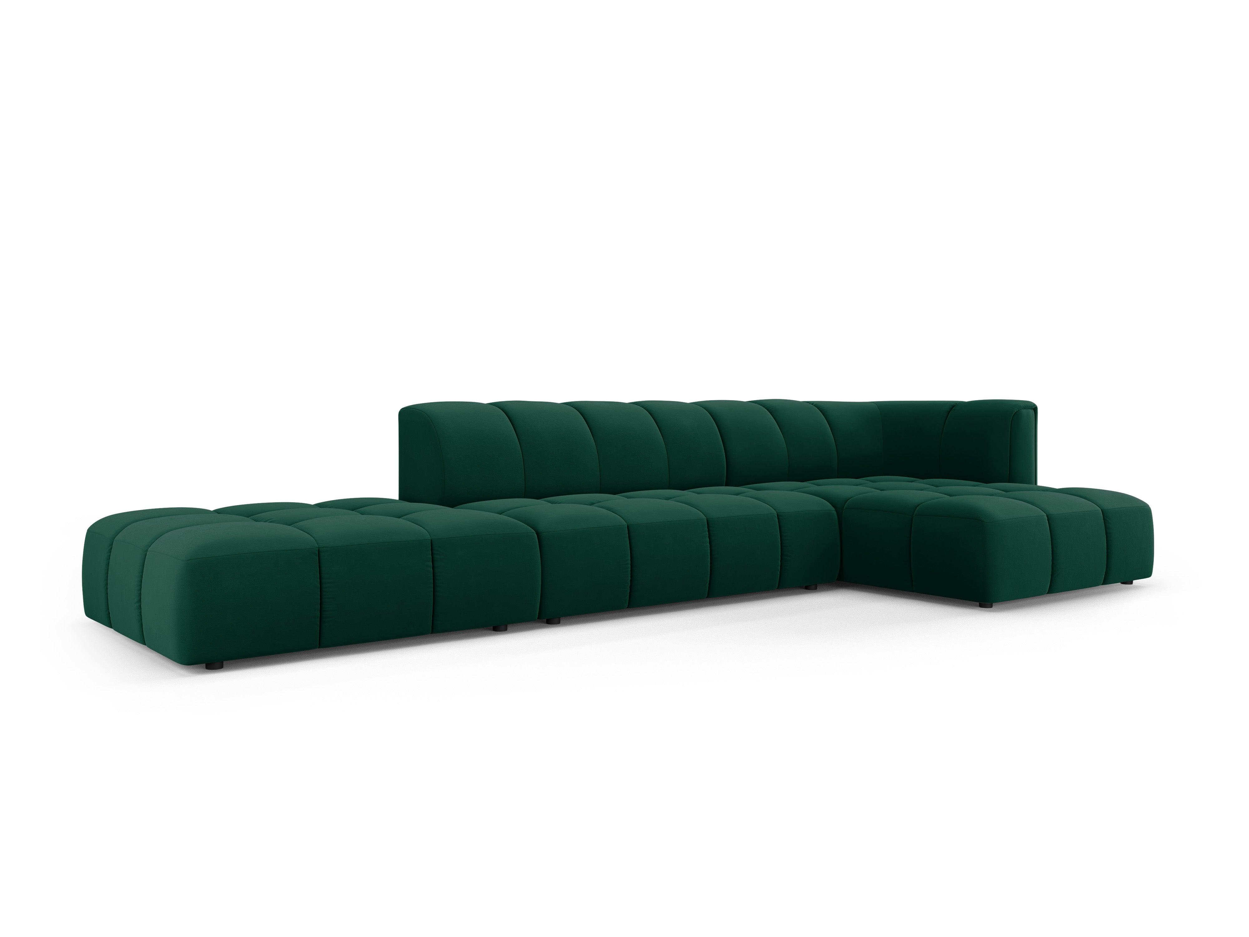 Narożnik aksamitny 5-osobowy prawostronny otwarty FRANCESCA butelkowa zieleń Milo Casa Eye on Design