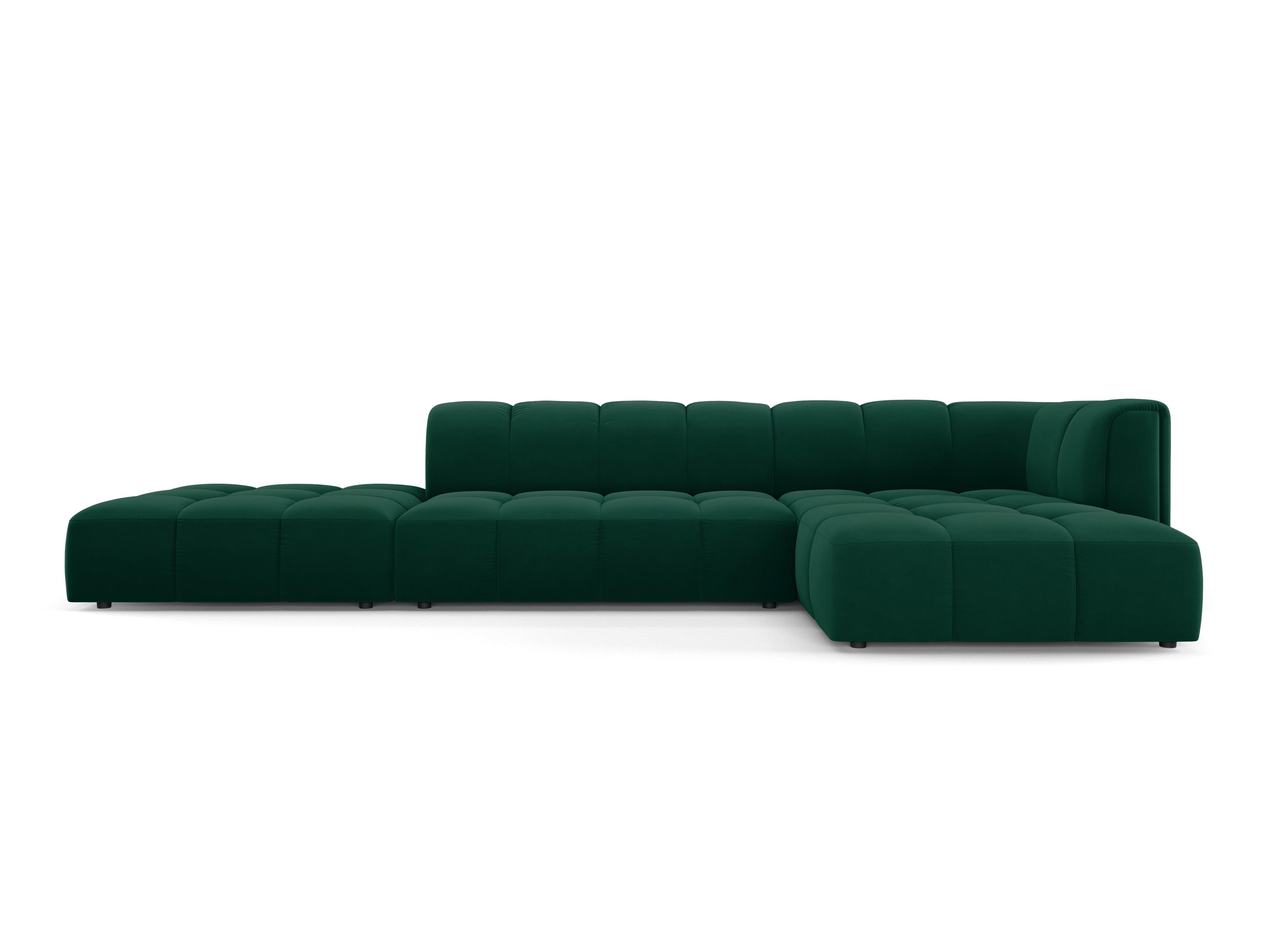 Narożnik aksamitny 5-osobowy prawostronny otwarty FRANCESCA butelkowa zieleń Milo Casa Eye on Design