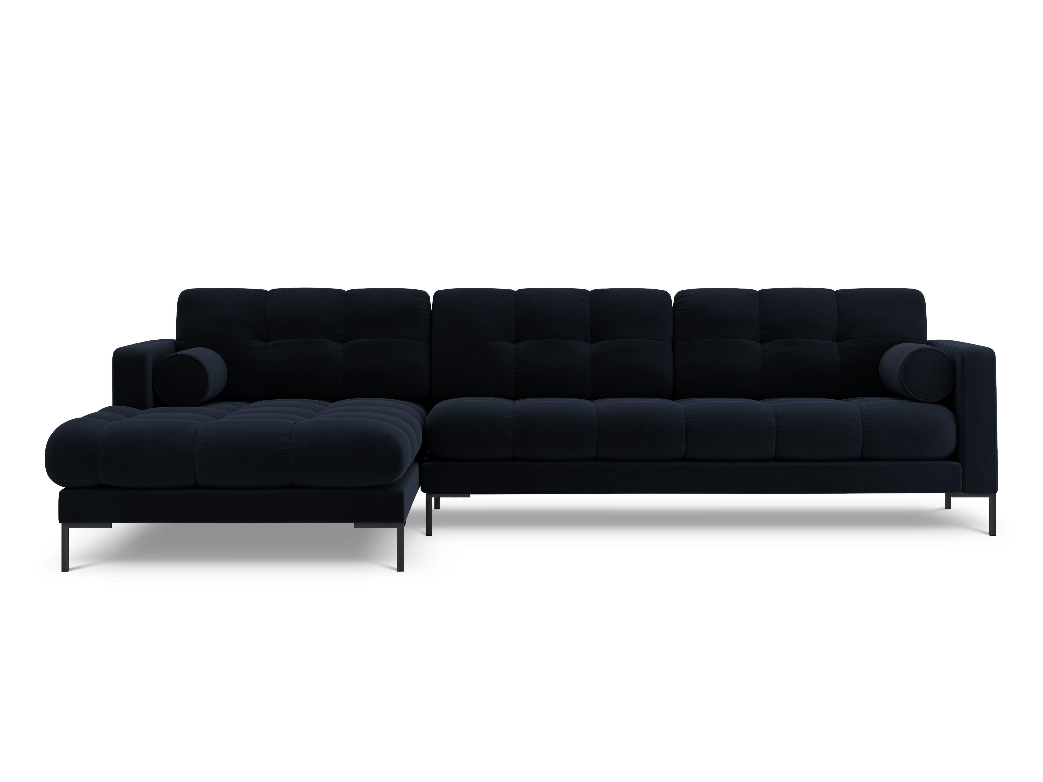 Narożnik aksamitny lewostronny BALI ciemnoniebieski z czarną podstawą Cosmopolitan Design Eye on Design