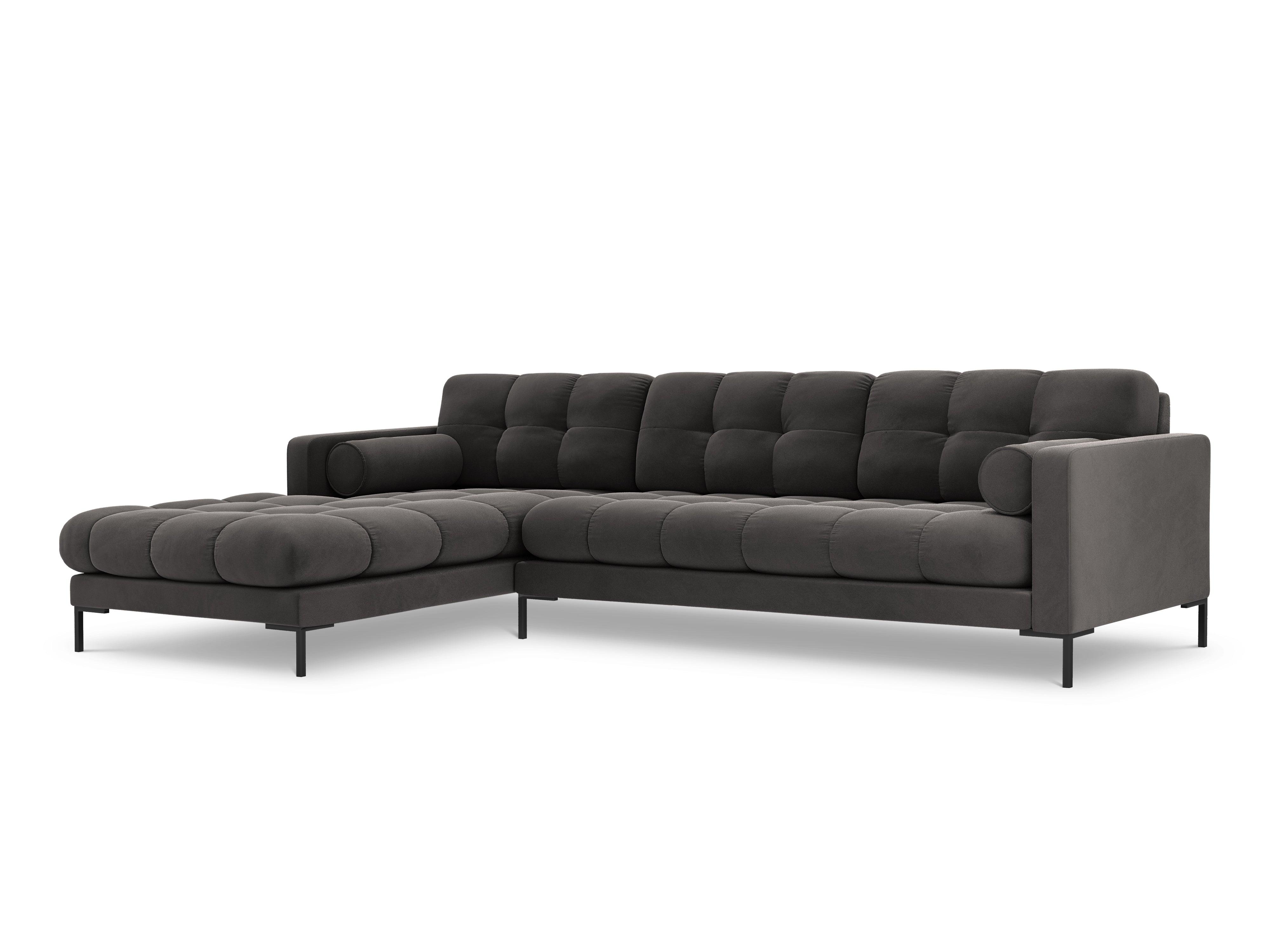 Narożnik aksamitny lewostronny BALI ciemnoszary z czarną podstawą Cosmopolitan Design Eye on Design