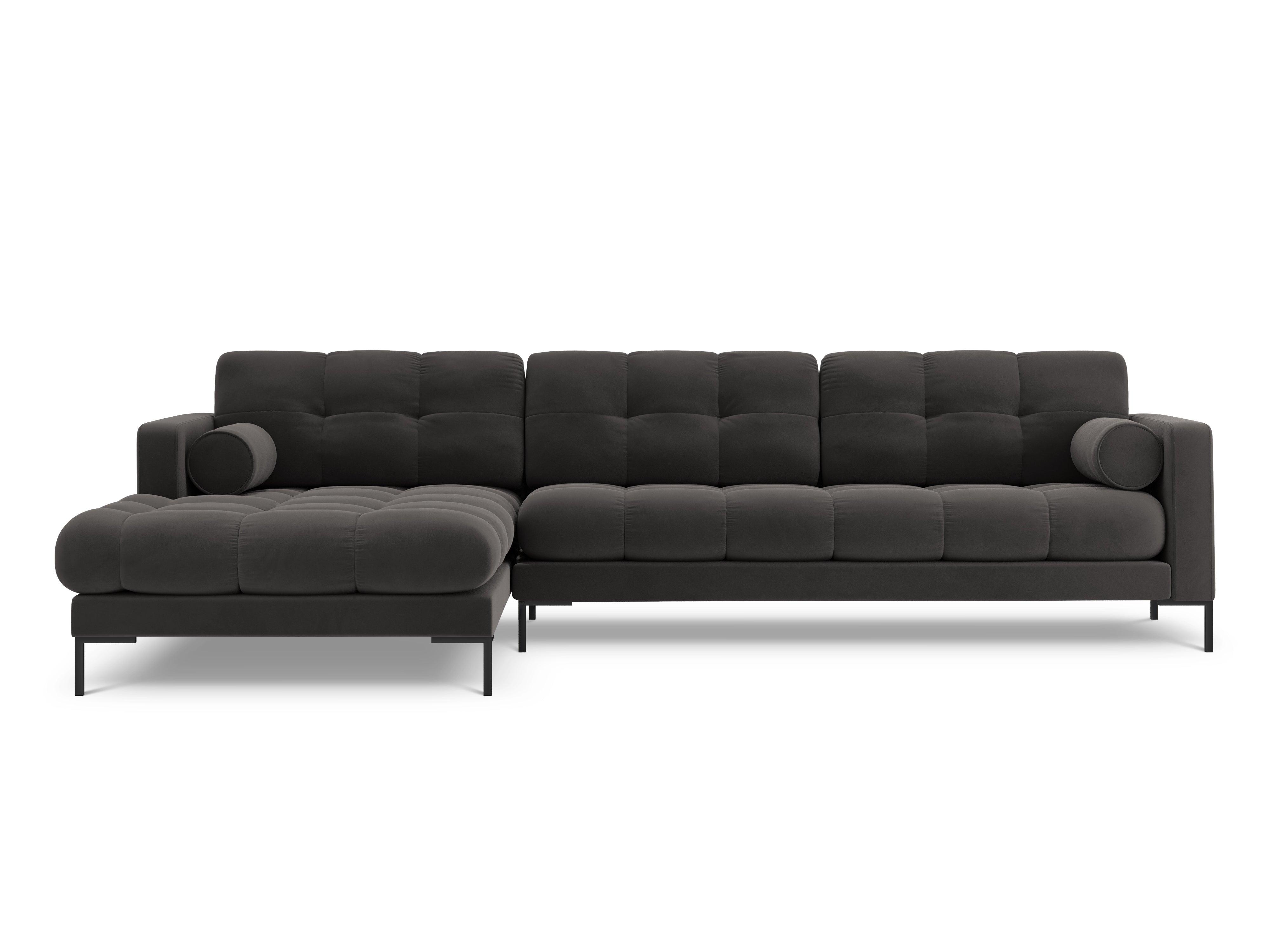 Narożnik aksamitny lewostronny BALI ciemnoszary z czarną podstawą Cosmopolitan Design Eye on Design