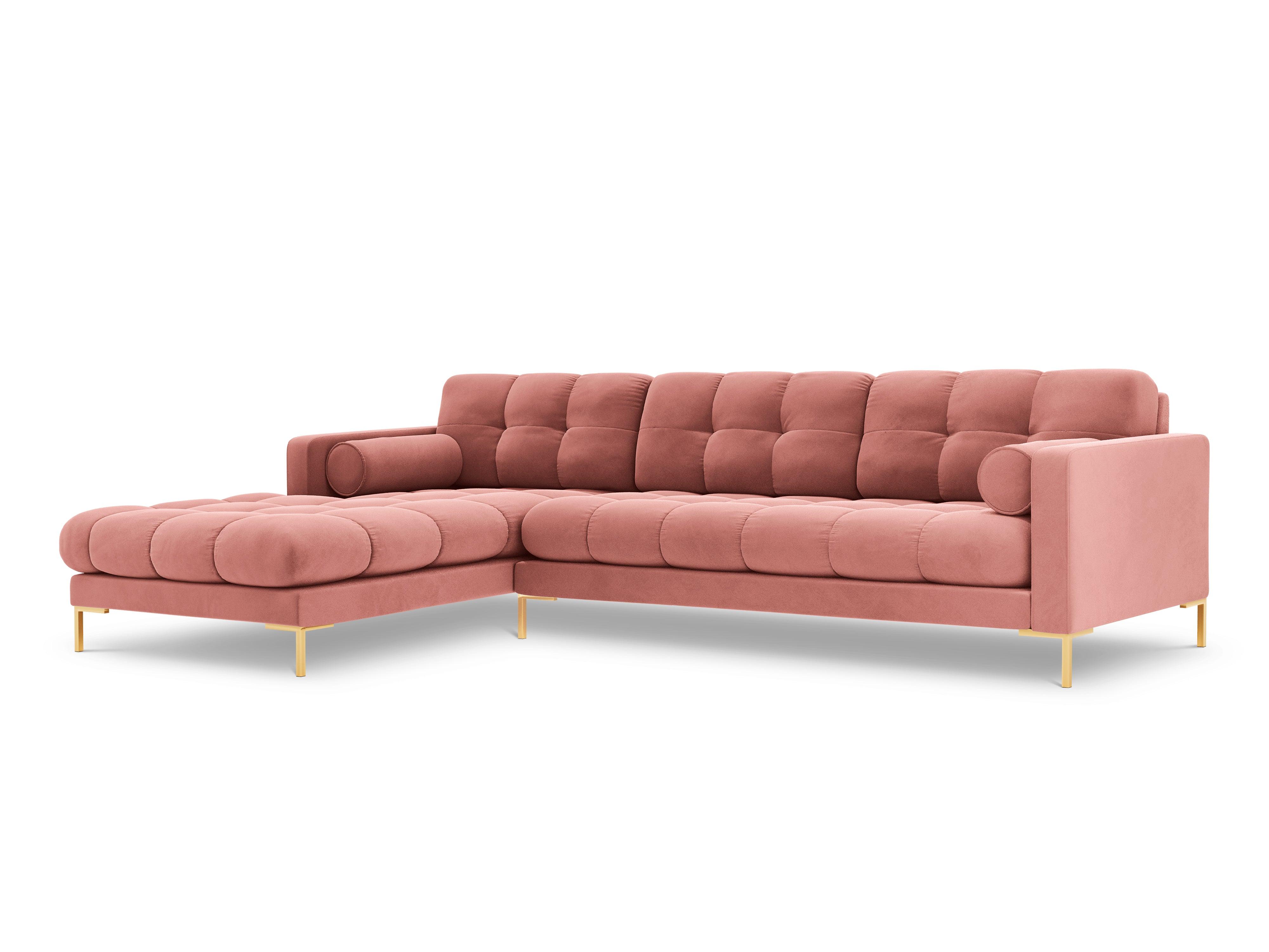 Narożnik aksamitny lewostronny BALI różowy ze złotą podstawą Cosmopolitan Design Eye on Design