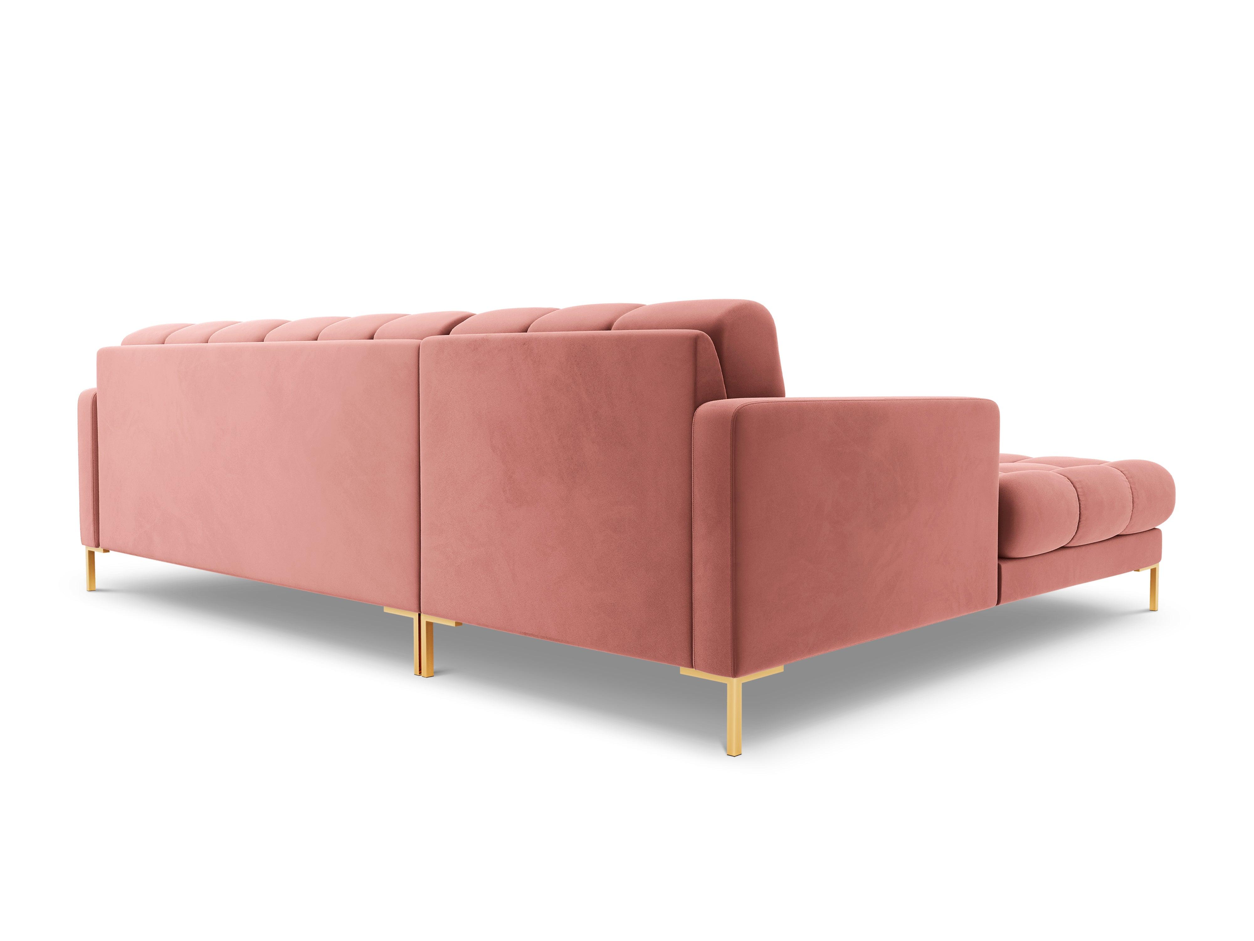 Narożnik aksamitny lewostronny BALI różowy ze złotą podstawą Cosmopolitan Design Eye on Design