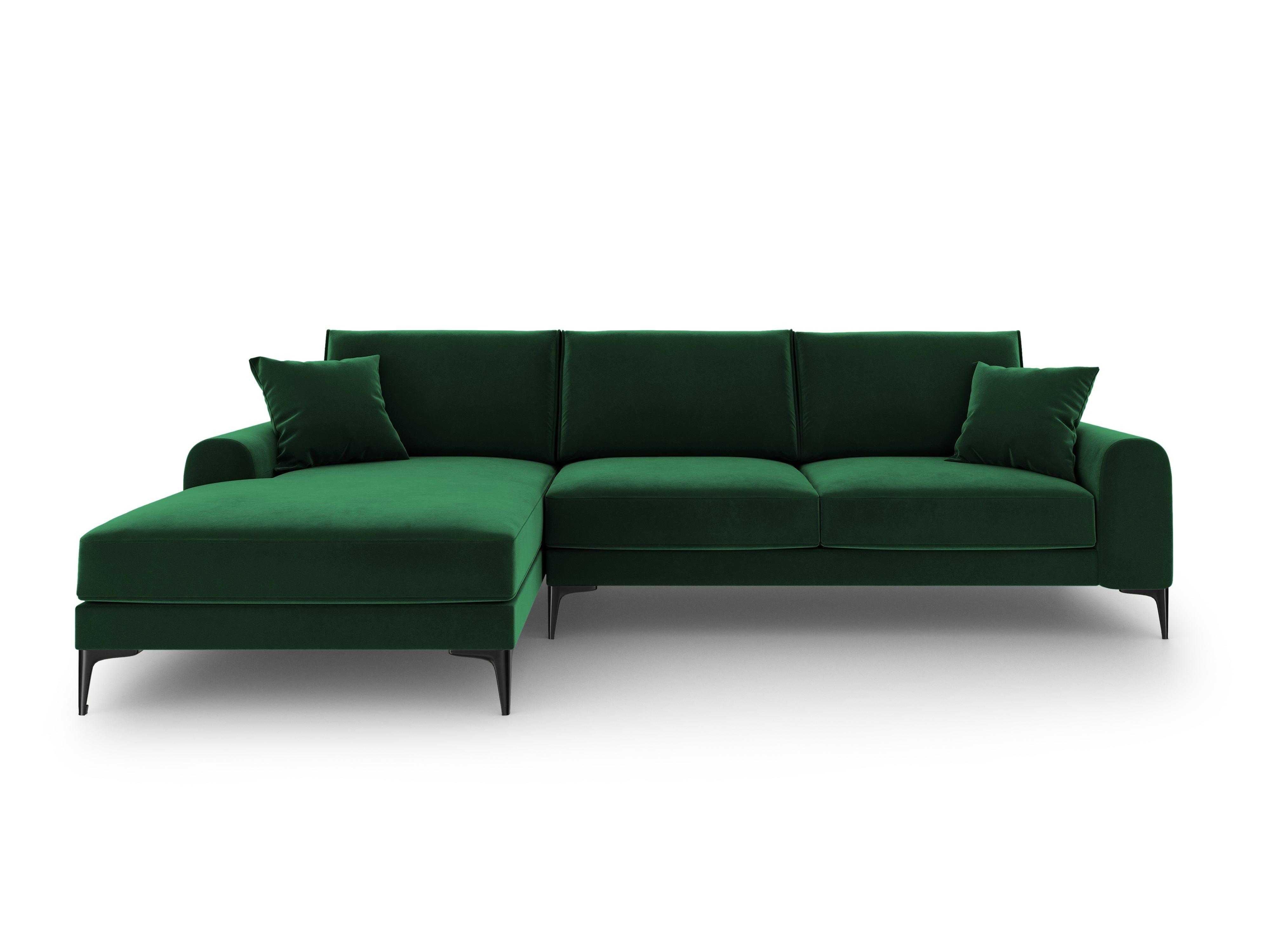 Narożnik aksamitny lewostronny MADARA butelkowa zieleń z czarną podstawą Mazzini Sofas Eye on Design