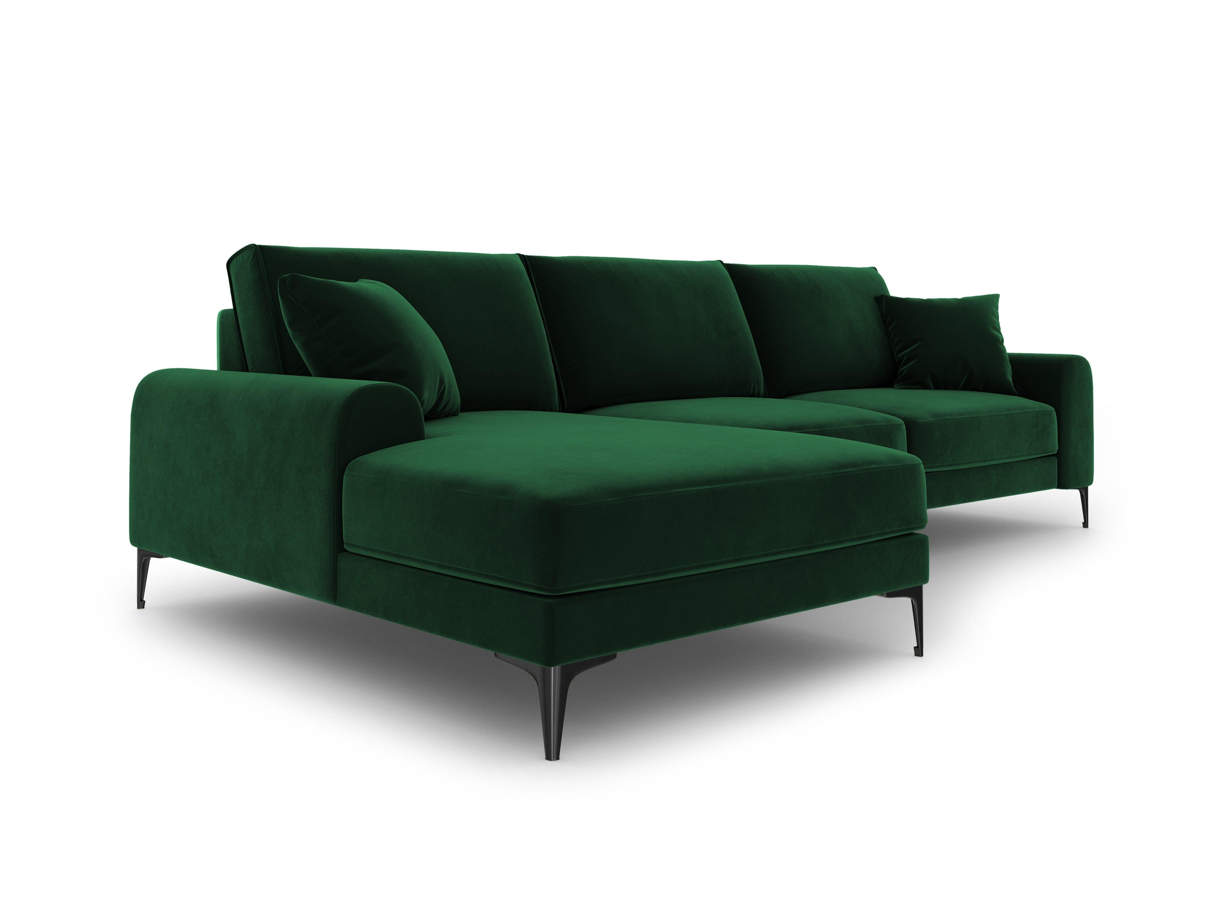 Narożnik aksamitny lewostronny MADARA butelkowa zieleń z czarną podstawą Mazzini Sofas Eye on Design