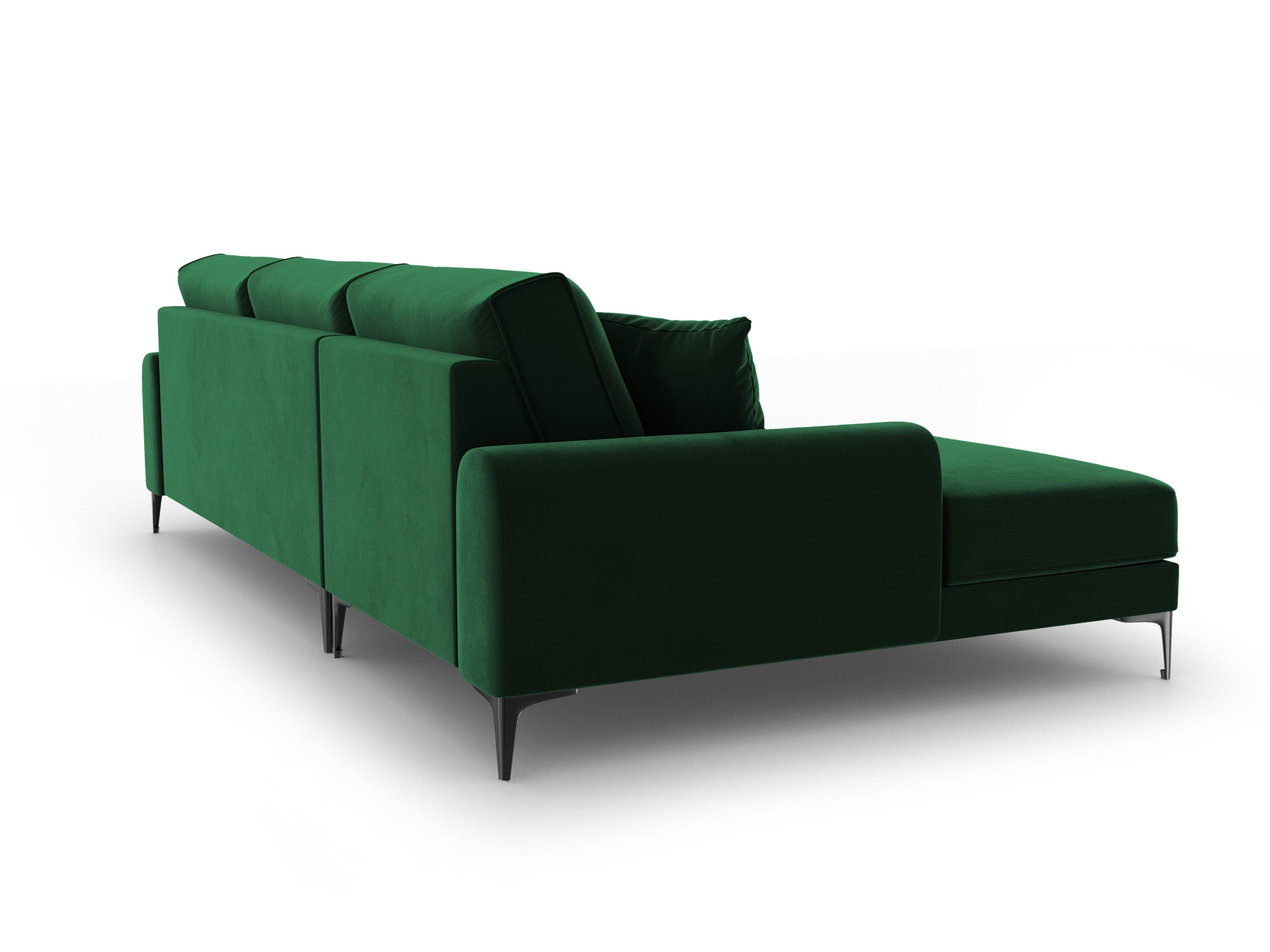 Narożnik aksamitny lewostronny MADARA butelkowa zieleń z czarną podstawą Mazzini Sofas Eye on Design