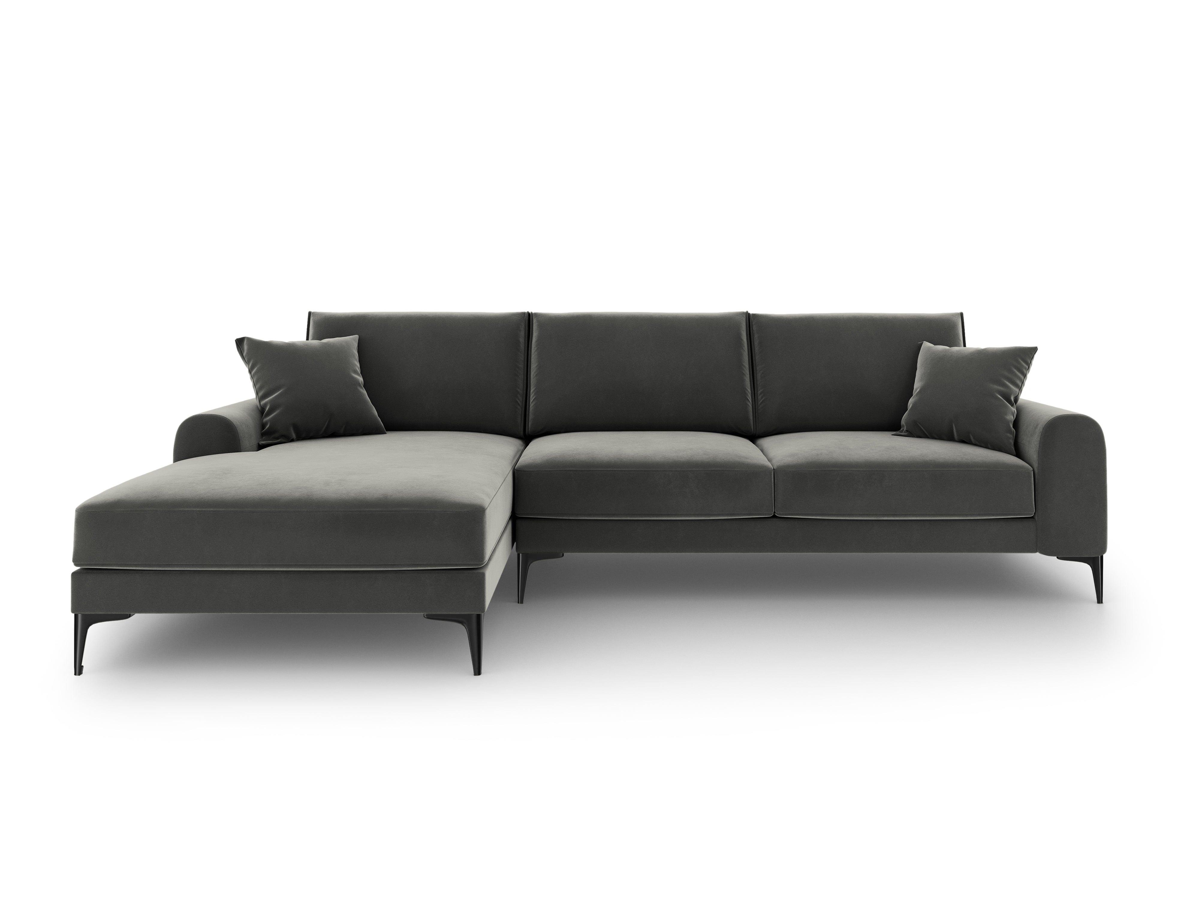 Narożnik aksamitny lewostronny MADARA ciemnoszary z czarną podstawą Mazzini Sofas Eye on Design