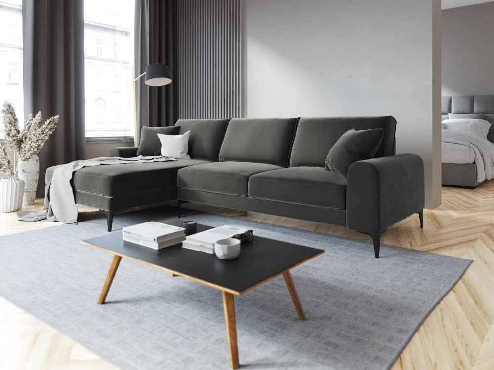 Narożnik aksamitny lewostronny MADARA ciemnoszary z czarną podstawą Mazzini Sofas Eye on Design