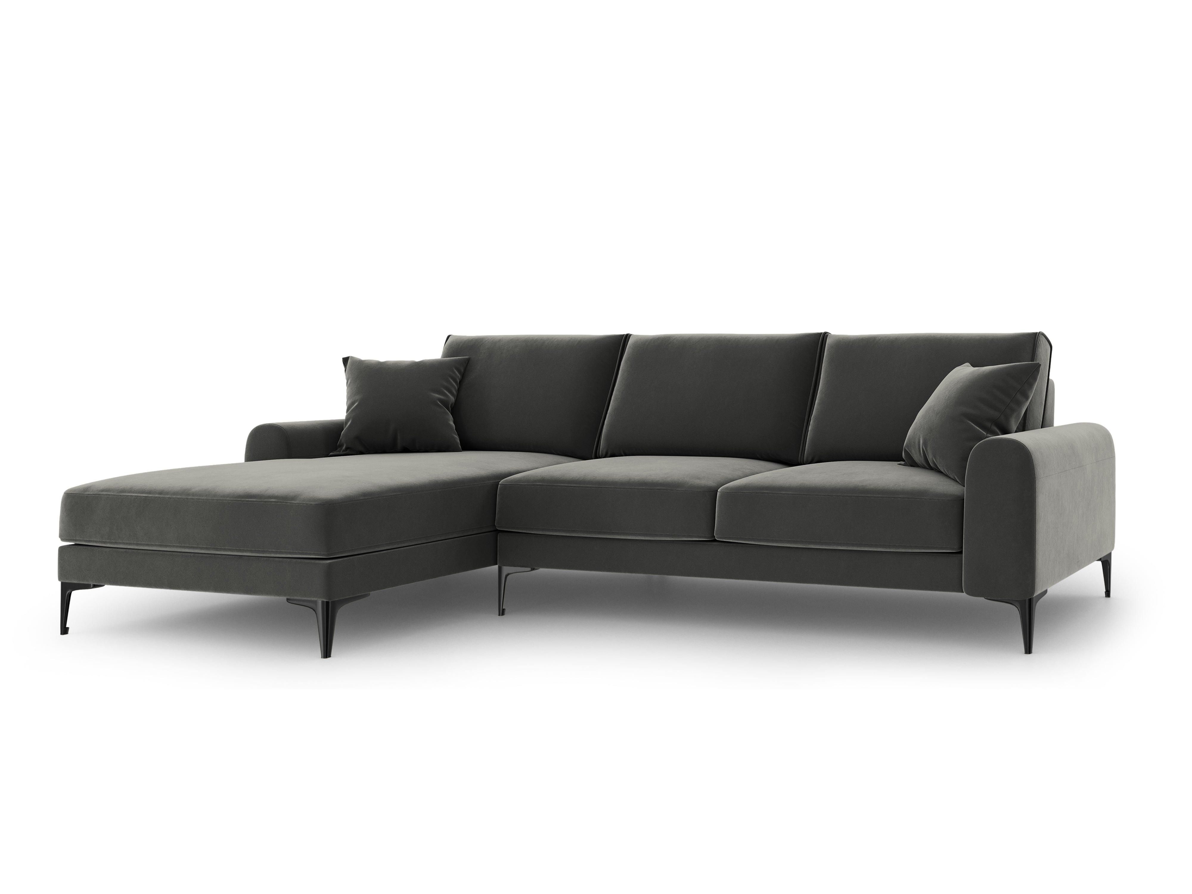 Narożnik aksamitny lewostronny MADARA ciemnoszary z czarną podstawą Mazzini Sofas Eye on Design