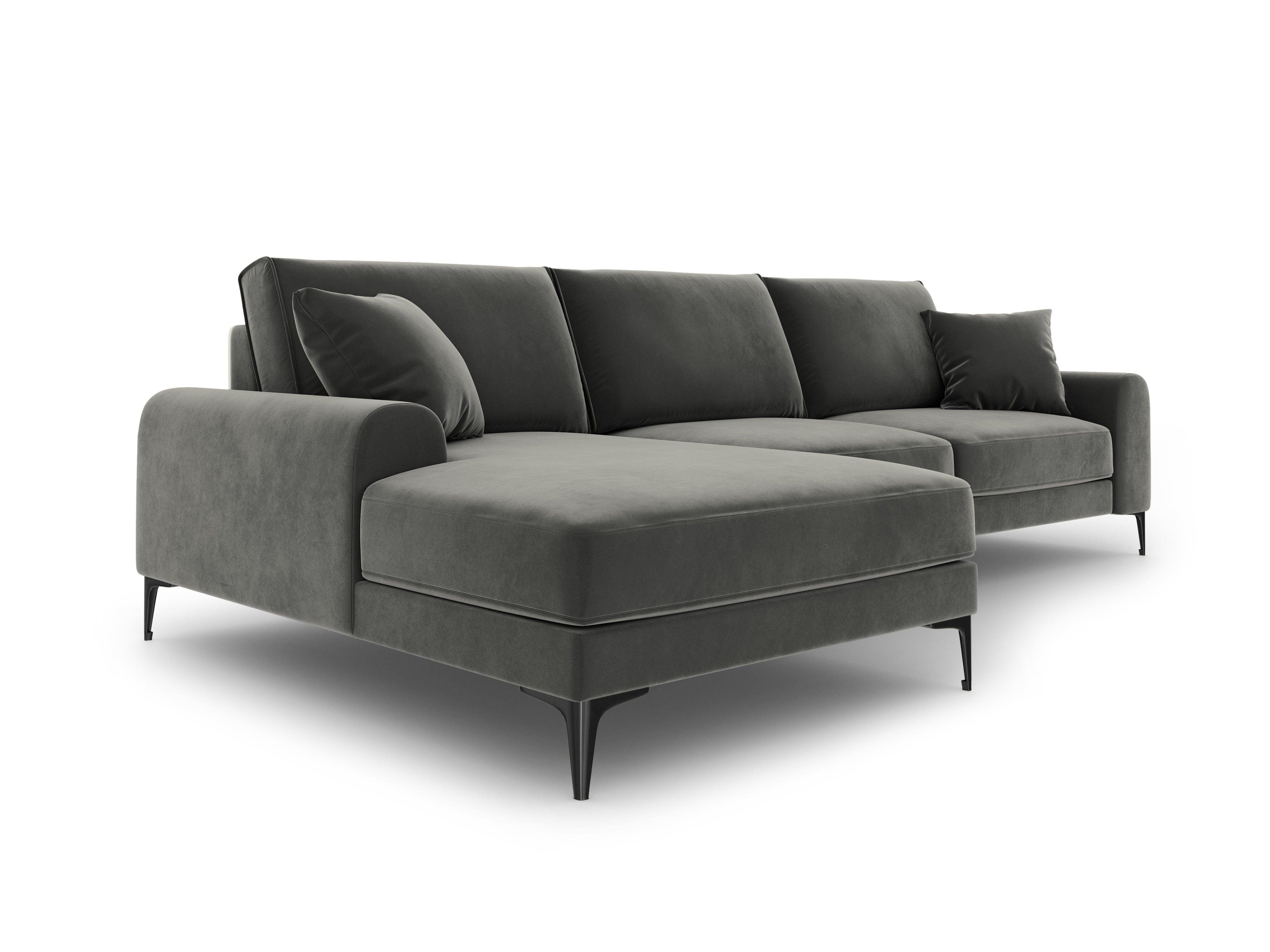 Narożnik aksamitny lewostronny MADARA ciemnoszary z czarną podstawą Mazzini Sofas Eye on Design
