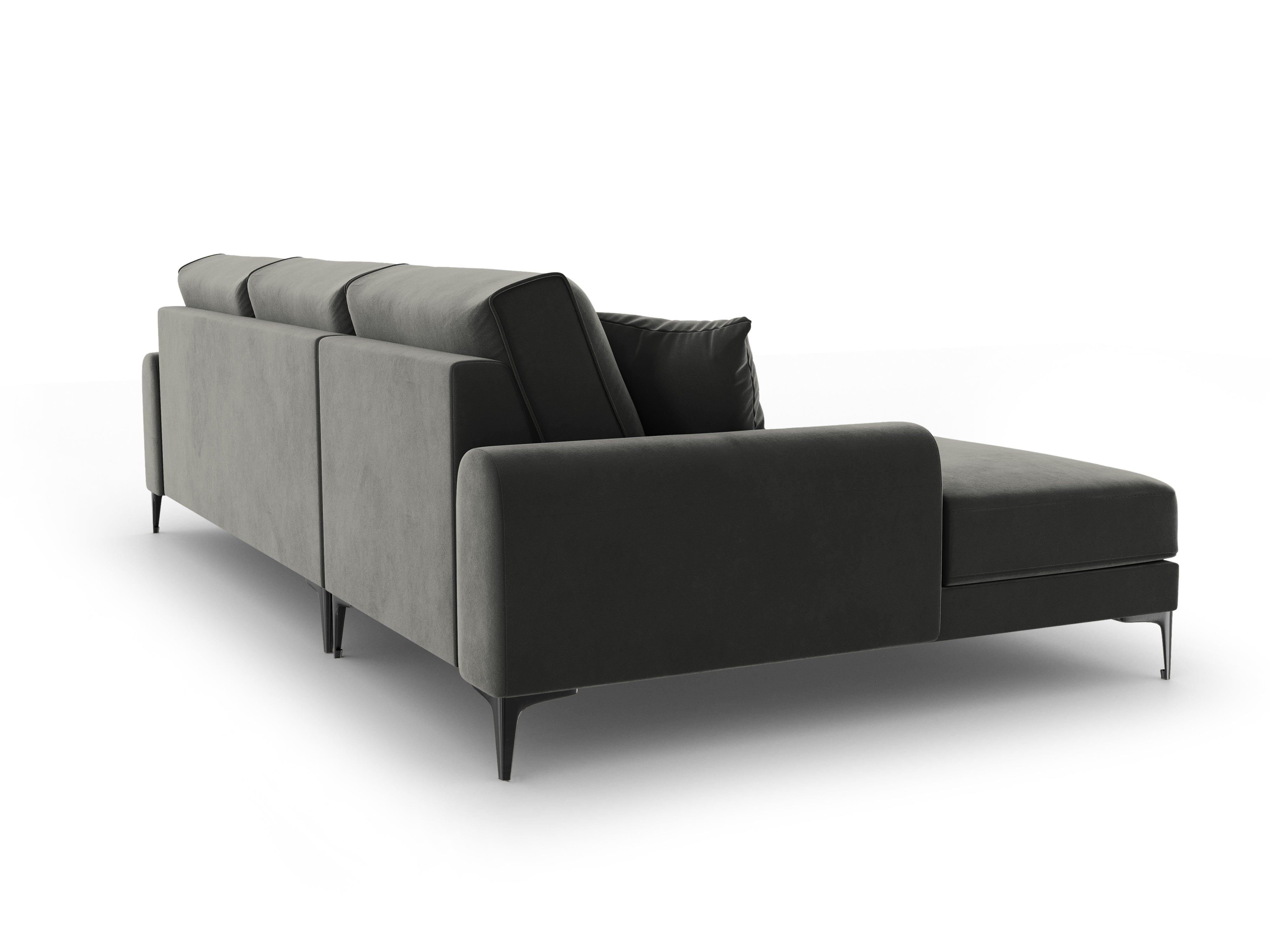 Narożnik aksamitny lewostronny MADARA ciemnoszary z czarną podstawą Mazzini Sofas Eye on Design