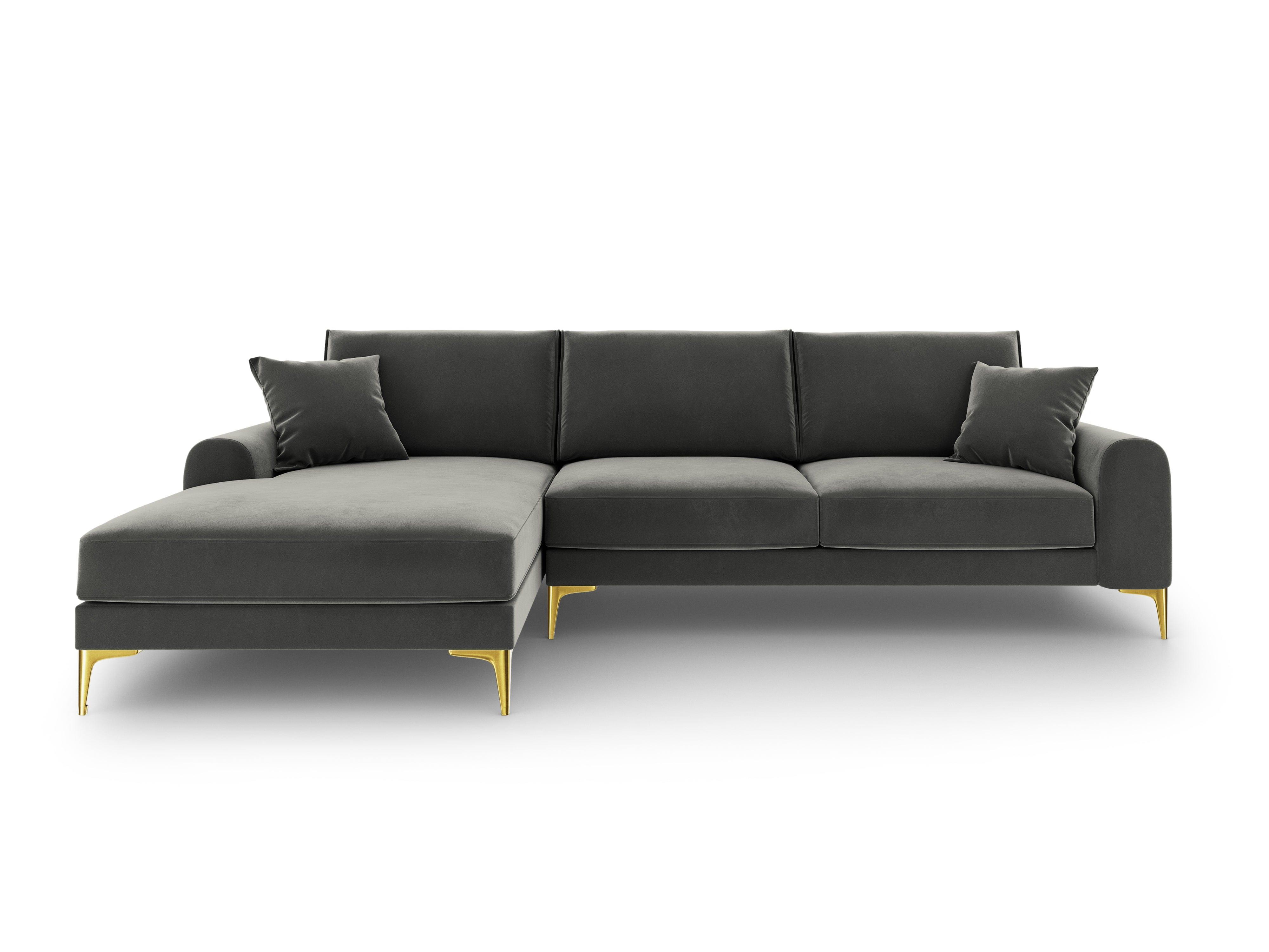 Narożnik aksamitny lewostronny MADARA ciemnoszary ze złotą podstawą Mazzini Sofas Eye on Design