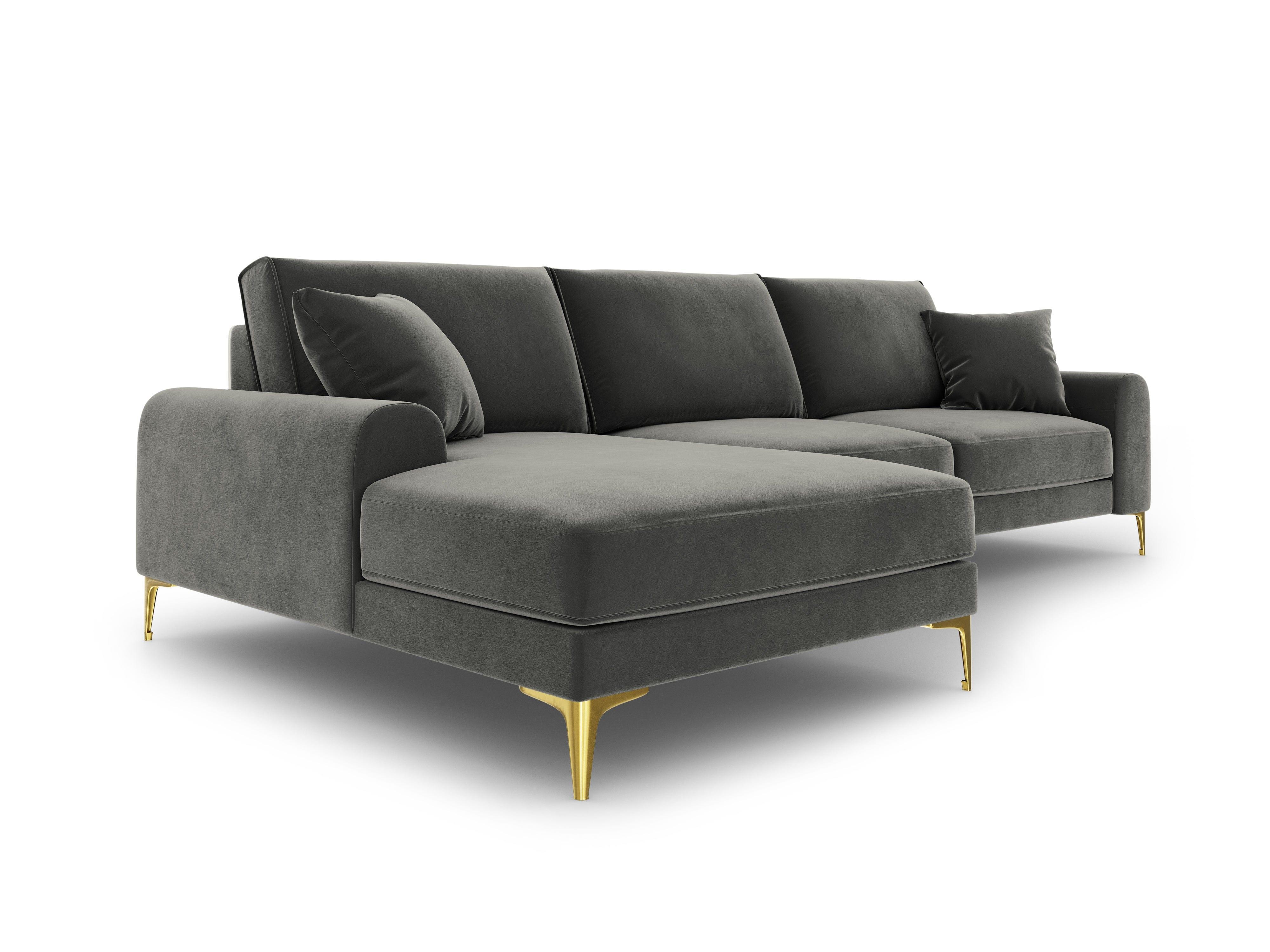 Narożnik aksamitny lewostronny MADARA ciemnoszary ze złotą podstawą Mazzini Sofas Eye on Design