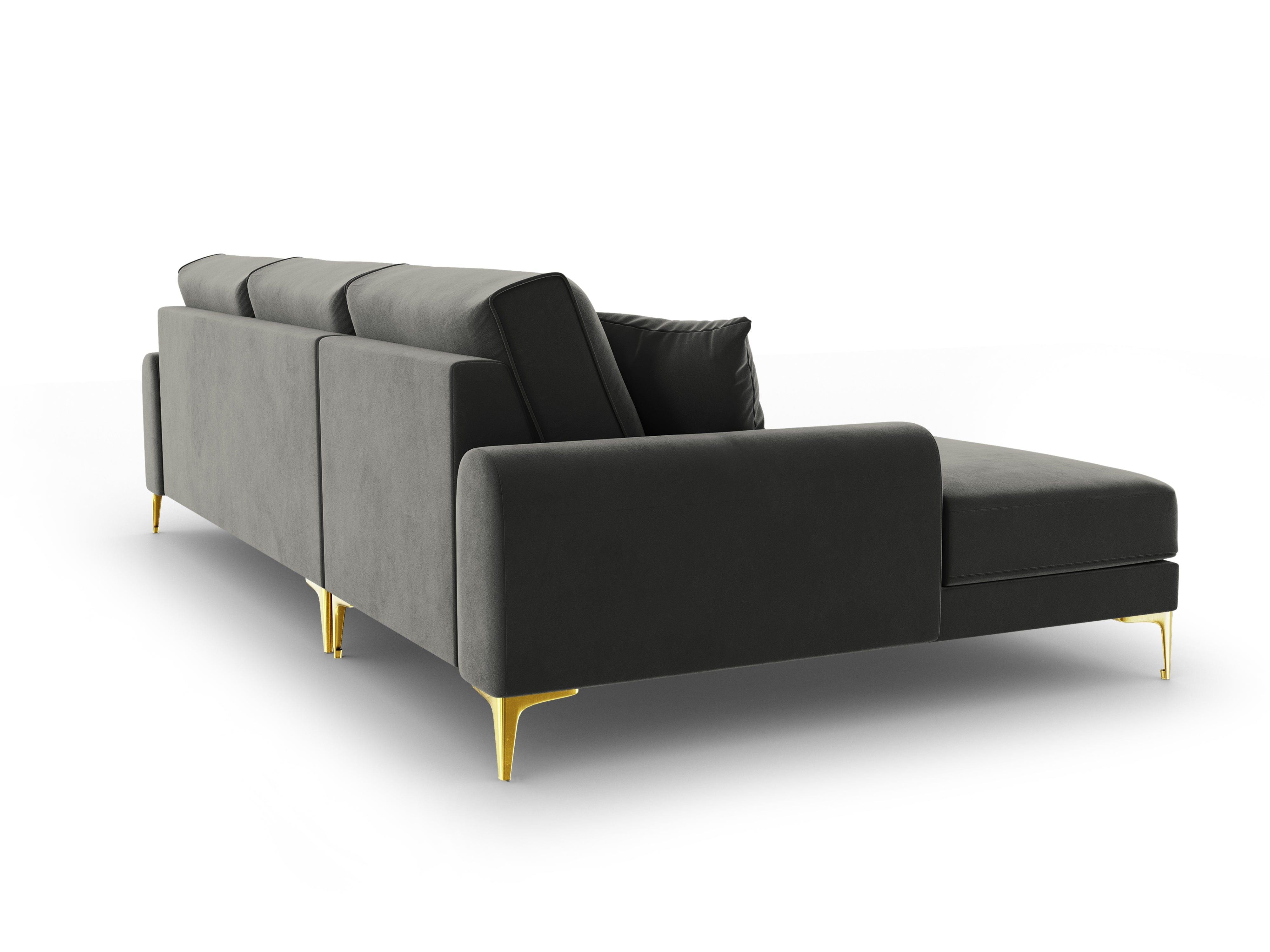 Narożnik aksamitny lewostronny MADARA ciemnoszary ze złotą podstawą Mazzini Sofas Eye on Design