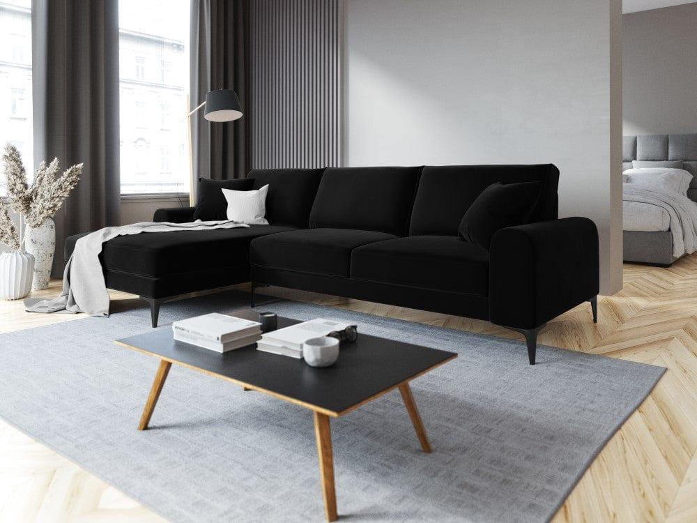 Narożnik aksamitny lewostronny MADARA czarny z czarną podstawą Mazzini Sofas Eye on Design